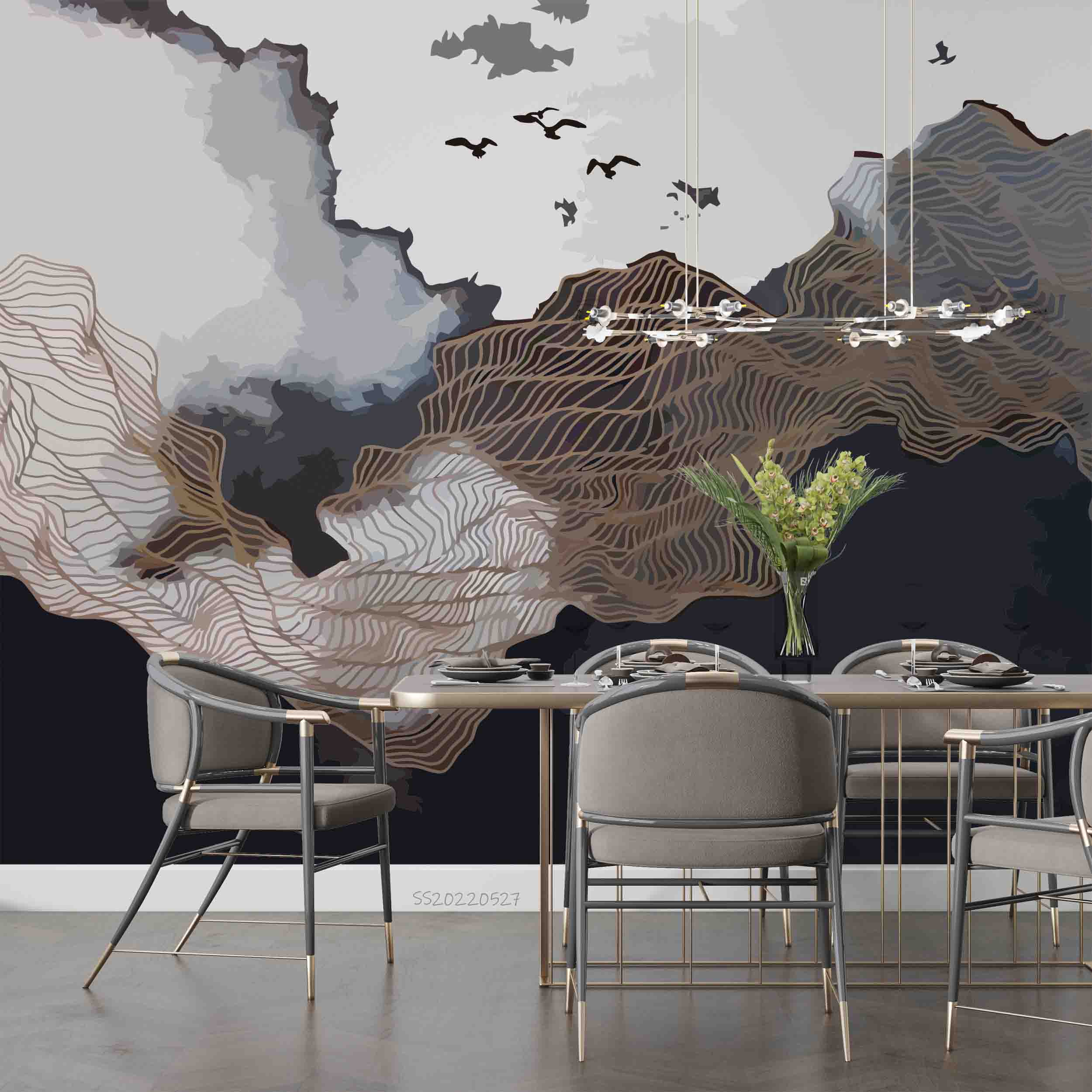 3D Abstract Illustration Brown Waves Black White Gray Wall Mural Wallpaper GD 4153- Jess Art Decoration