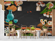 3D Restaurant Snack Bar Diner Fast Food Japanese Sushi Wall Mural Wallpaper 4