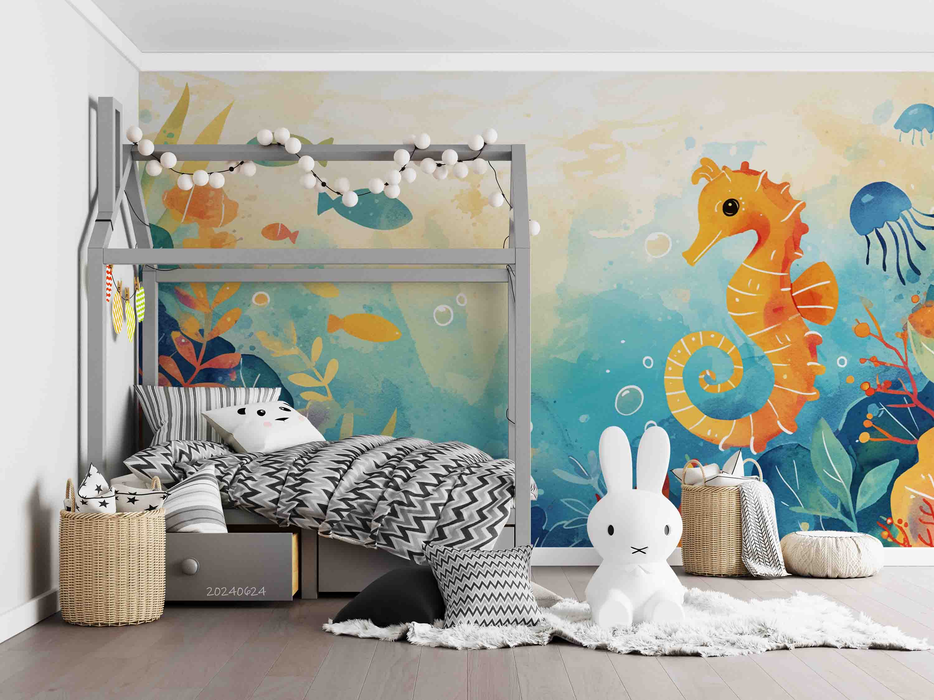 3D Sea Coral Starfish Sea Horse Jellyfish Wall Mural Wallpaper YXL 677