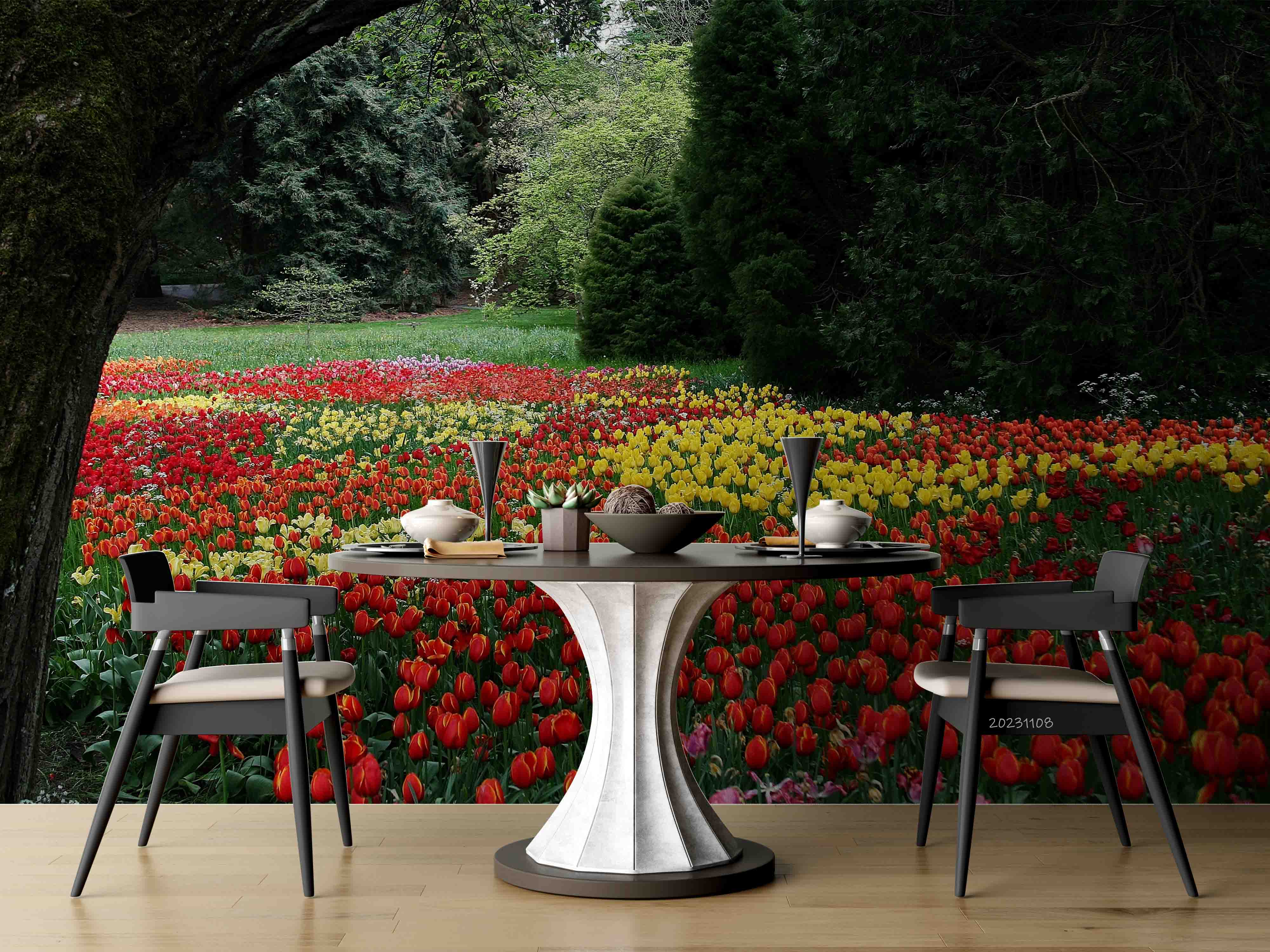 3D Tree Flower Nursery Tulip Trunk Wall Mural Wallpaper YXL 3022