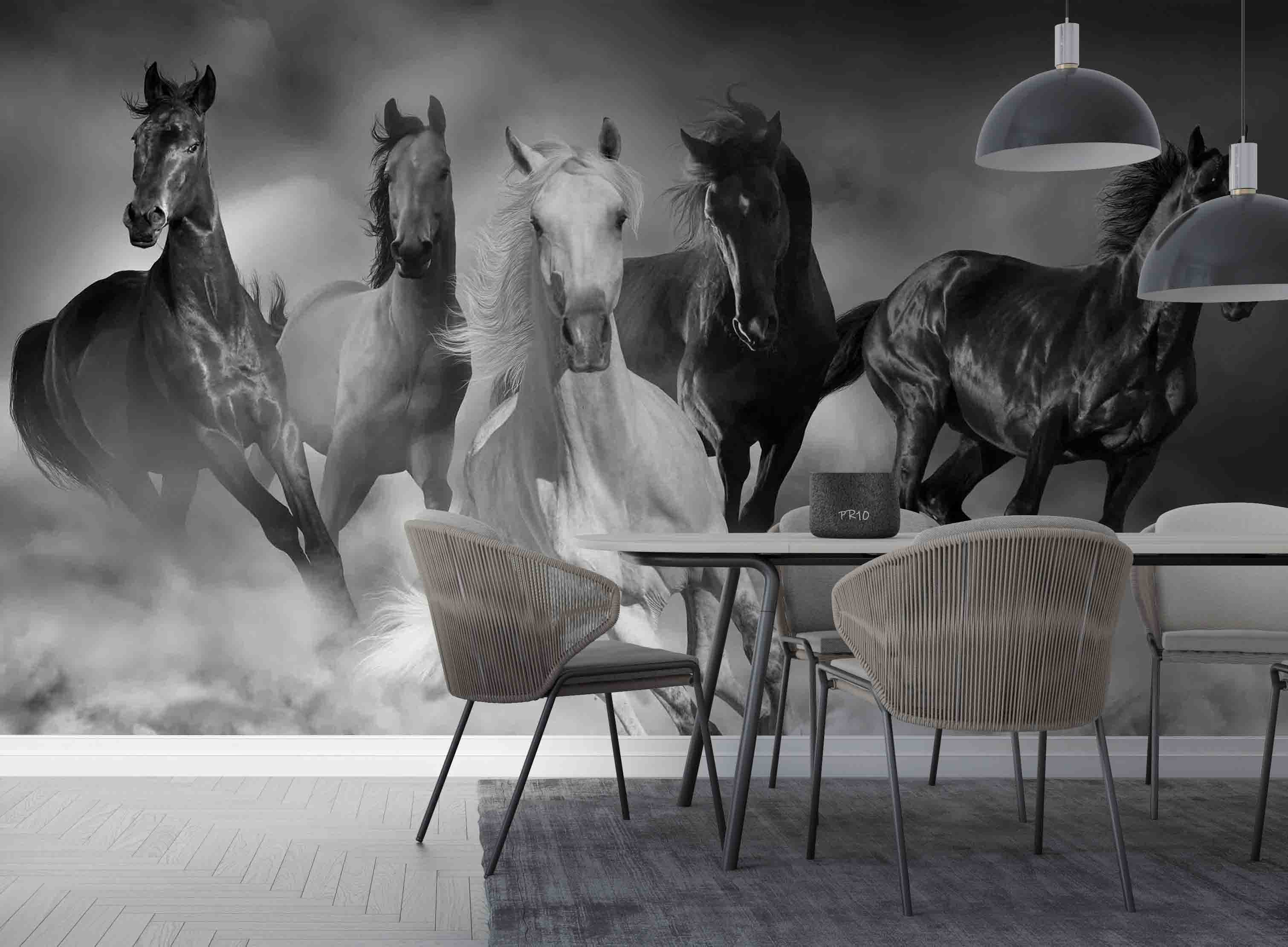 3D Five Horses Running Desert Dust Wall Mural Wallpaper GD 4761- Jess Art Decoration