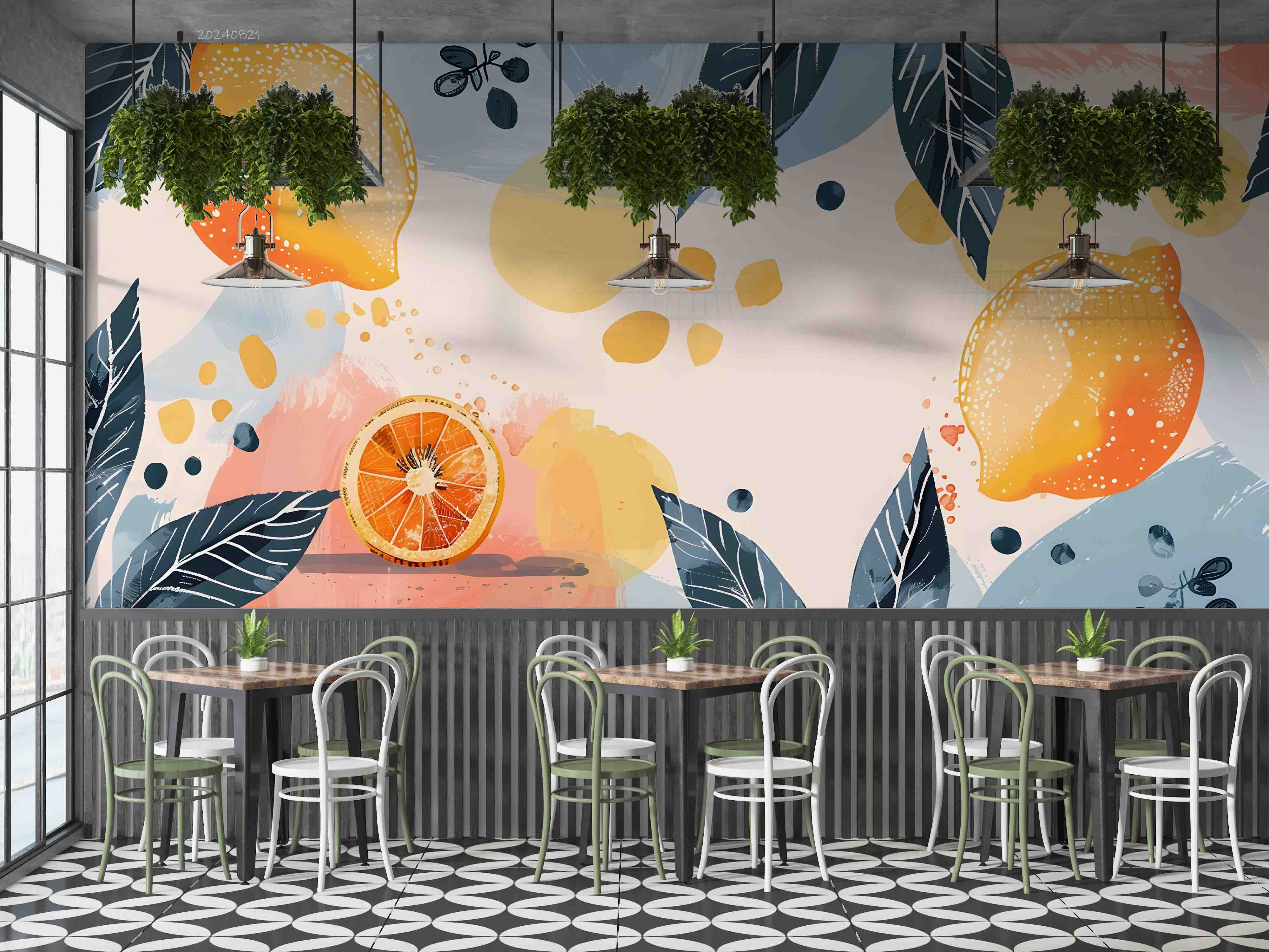 3D Tree Lemon Leaf Wave Point Wall Mural Wallpaper YXL 282