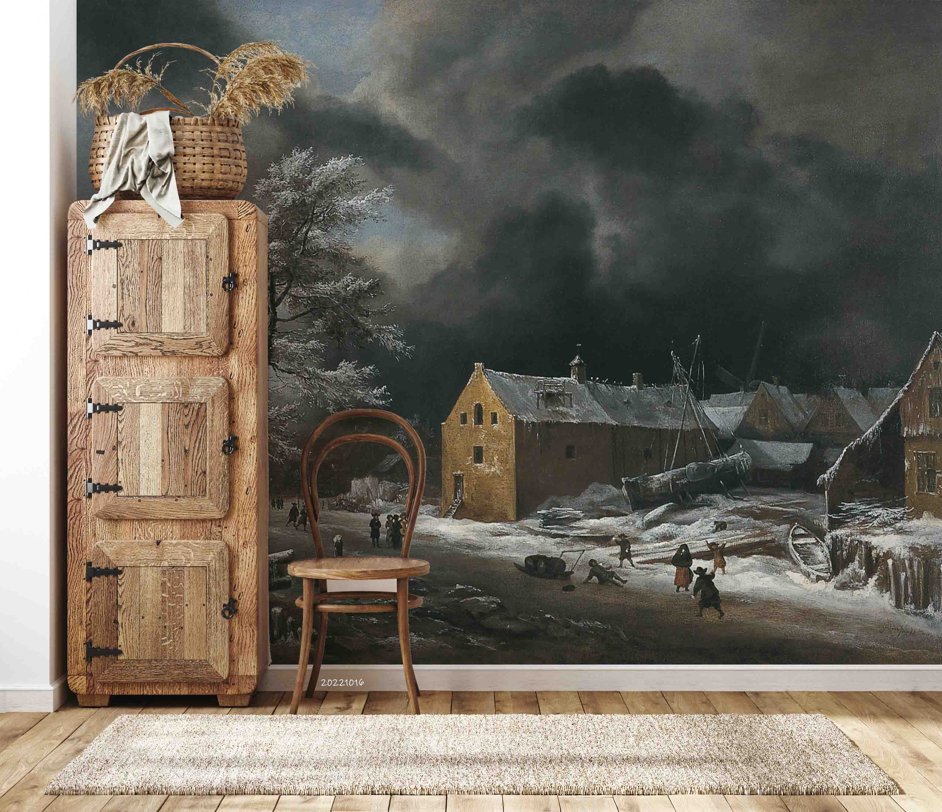 3D Oil Painting Winter House Trees Rural Scenery Wall Mural Wallpaper GD 3010- Jess Art Decoration