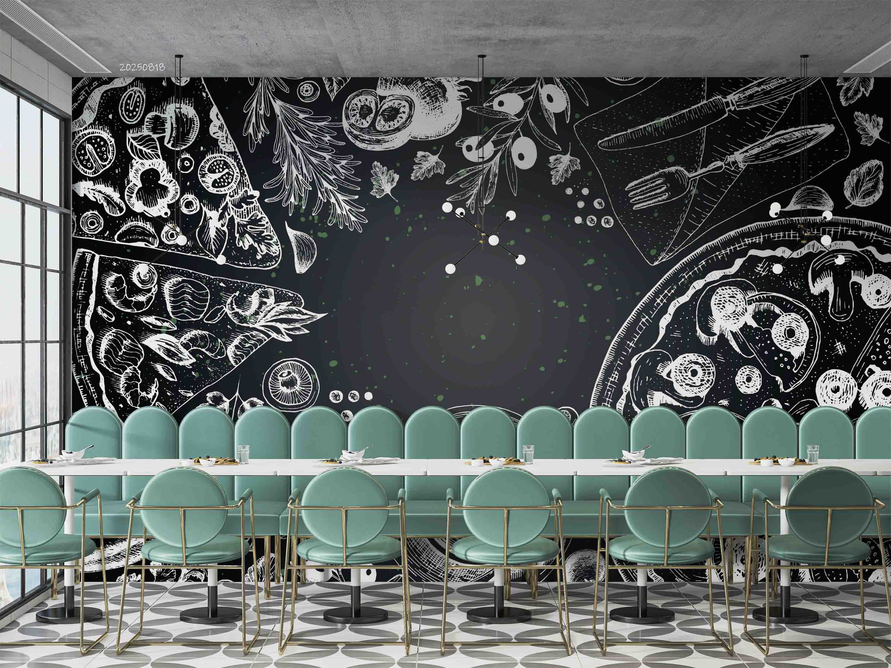 3D Restaurant Snack Bar Diner Fast Food Pizza Wall Mural Wallpaper 51