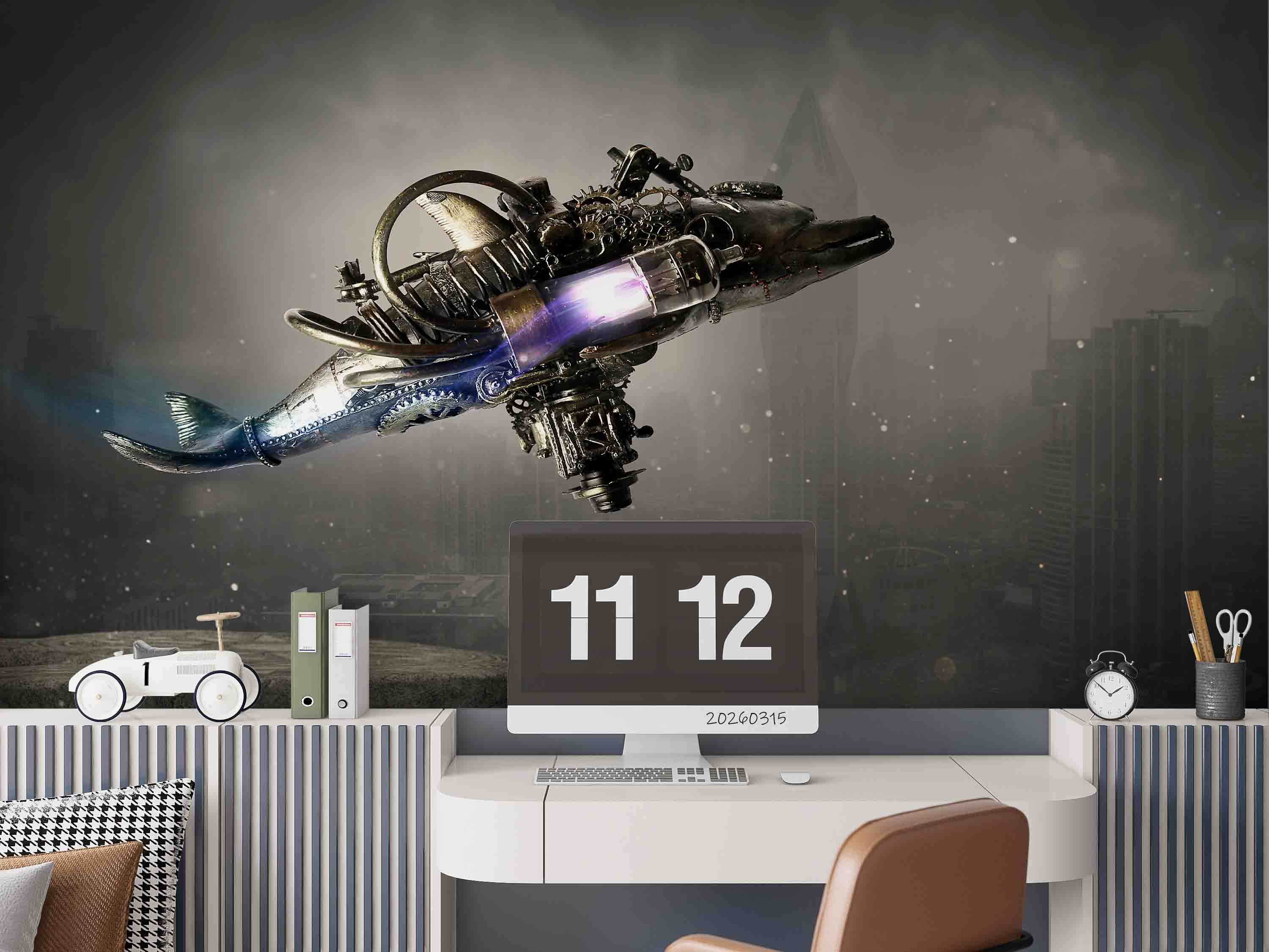 3D Retro Mechanical Dolphin Steampunk Wallpaper Wall Mural Wall Decor Wall Art Wall Sticker Remoable Wallpaper
