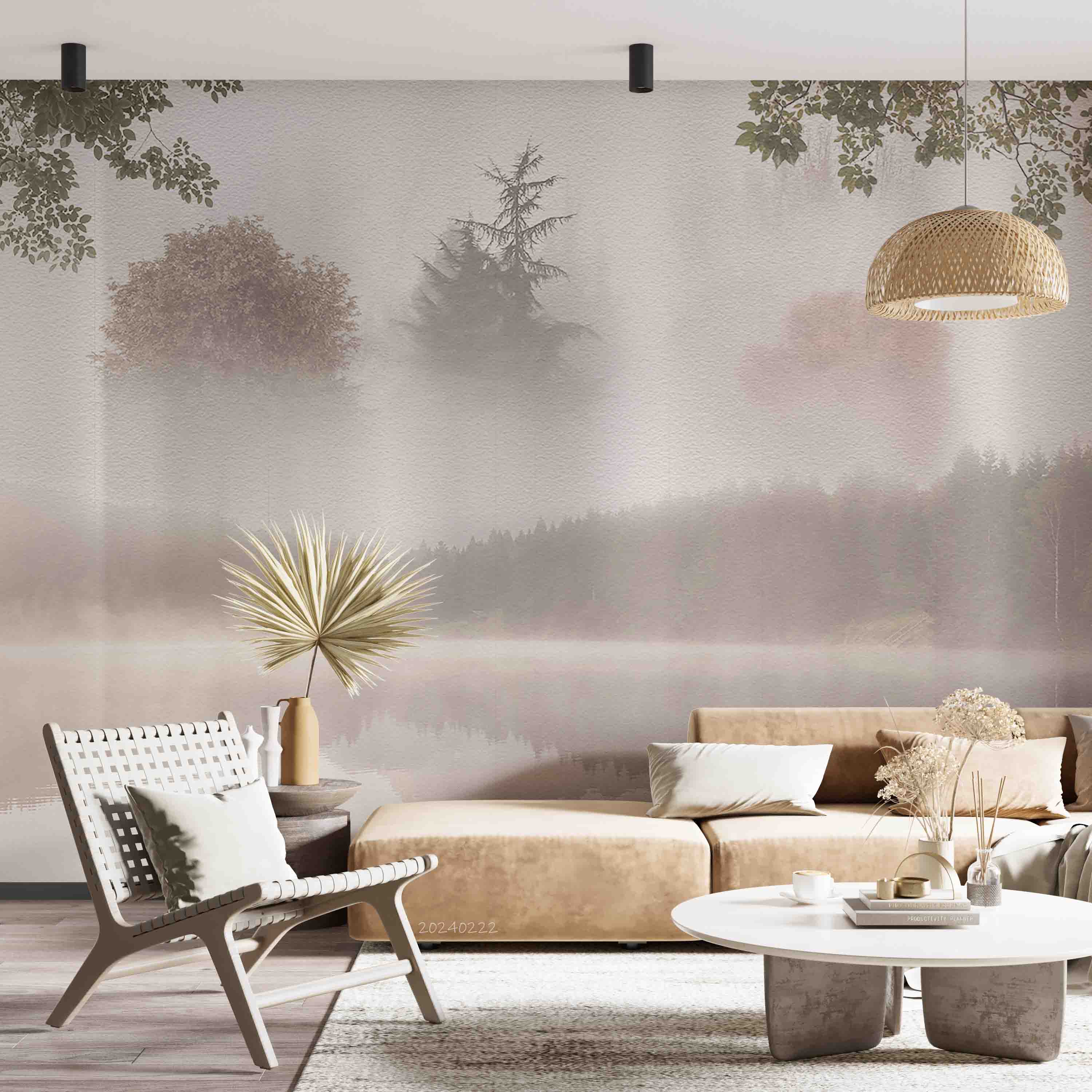 3D Watercolor Grey Forest Lake Wallpaper Wall Mural Wall Decor Wall Art Wall Sticker Remoable Wallpaper LQH