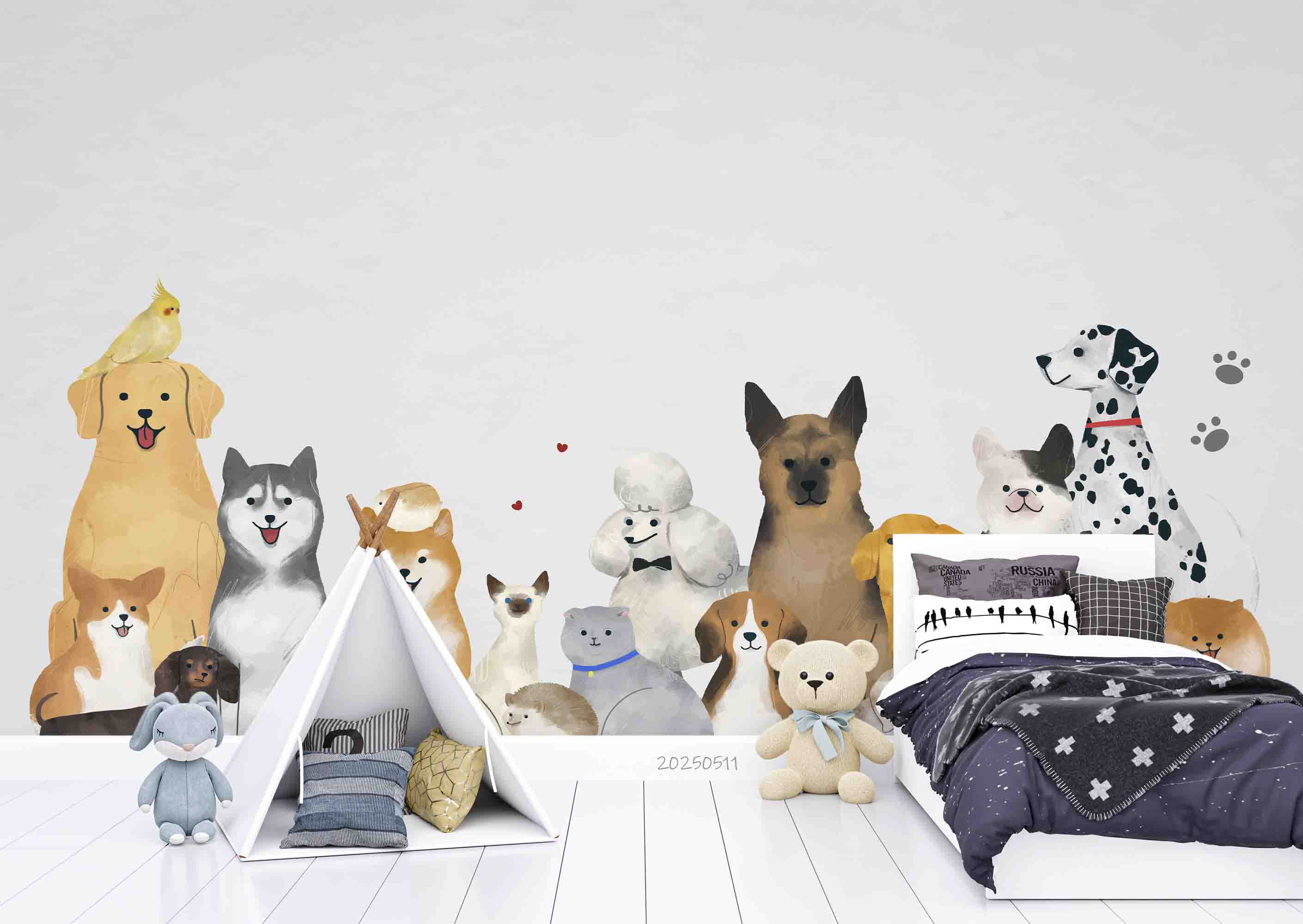 3D Cartoon Animal Dog Cute Kids Wallpaper Wall Mural Wall Decor Wall Art Wall Sticker Remoable Wallpaper