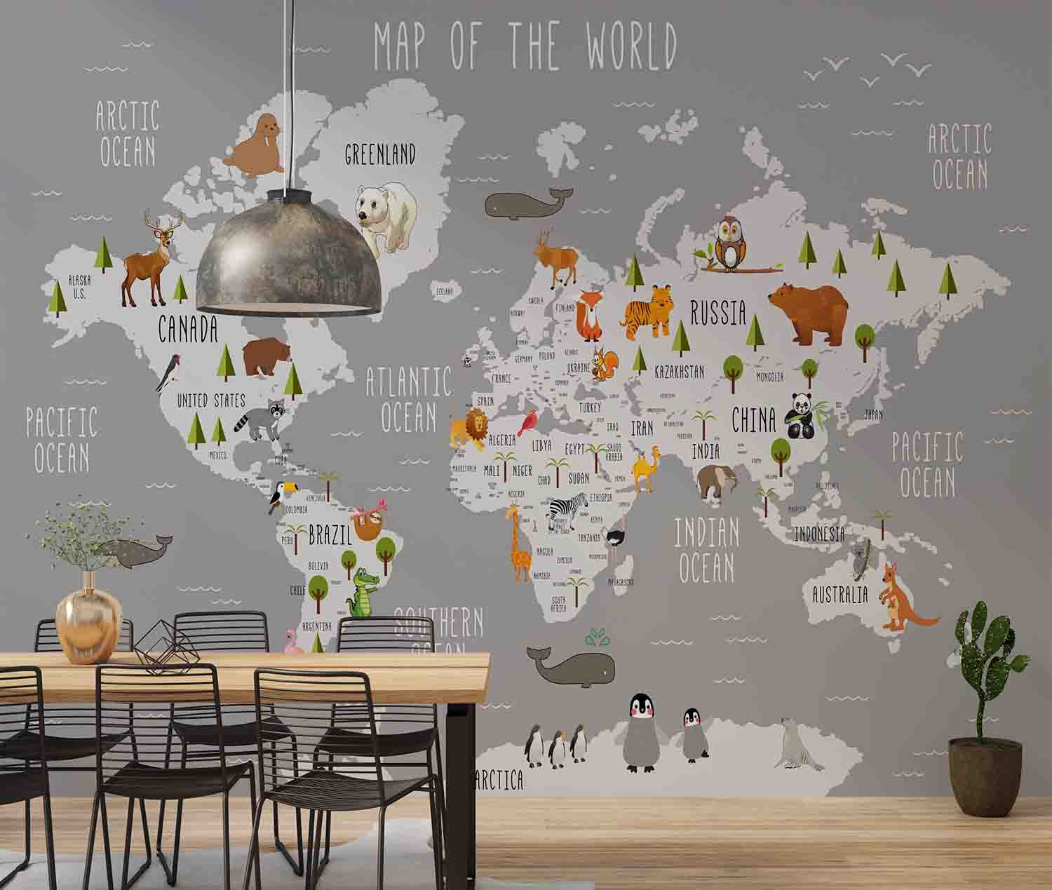 3D World Map Letter Gray Whale Wall Mural Wallpaper YXL 2642
