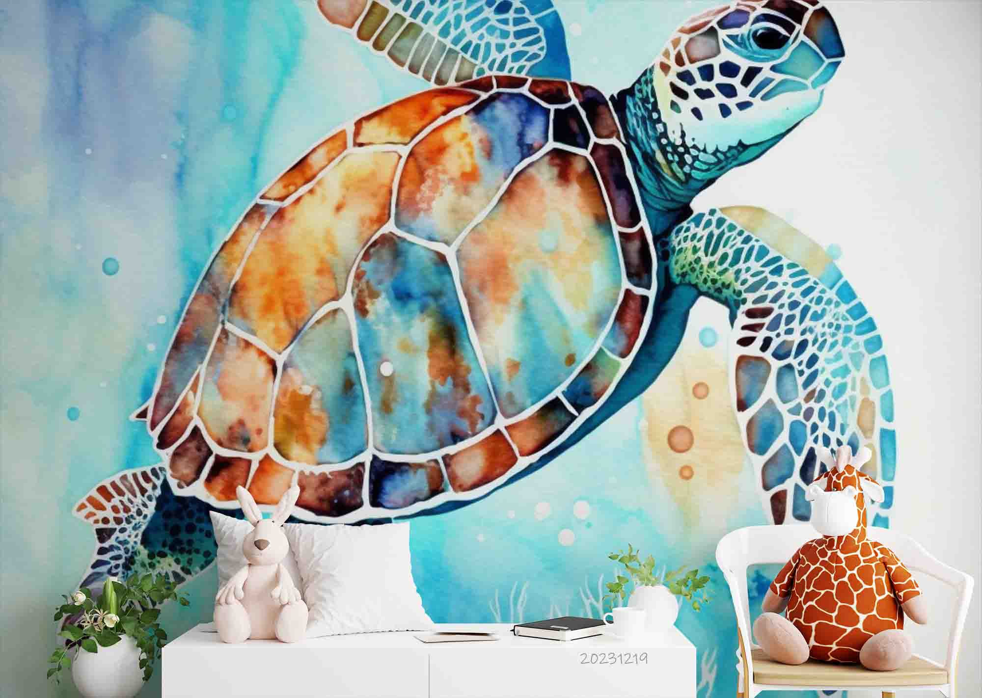 3D Animal Sea Sea Turtle Dot Coral Wall Mural Wallpaper YXL 60