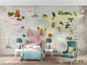 3D World Map Hydrogen Balloon Zoon Wall Mural Wallpaper YXL 356