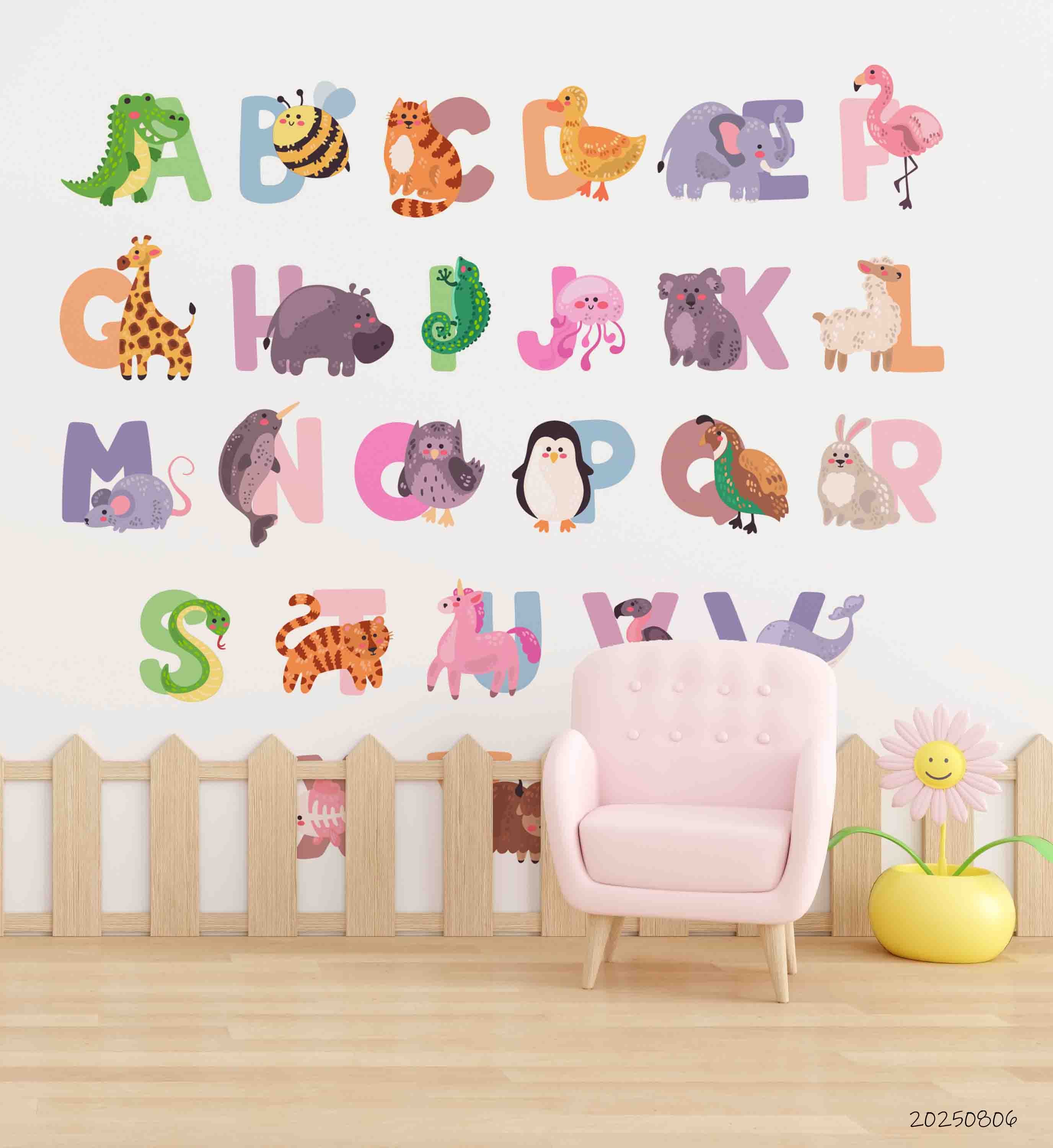 3D Childcare Nursery School Cartoon Kids Animals Letters Wall Mural Wallpaper JN 64