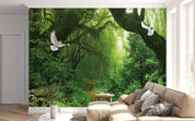 3D Forest Green Trees Path Sunshine Pigeon Wall Mural Wallpaper GD 4812- Jess Art Decoration