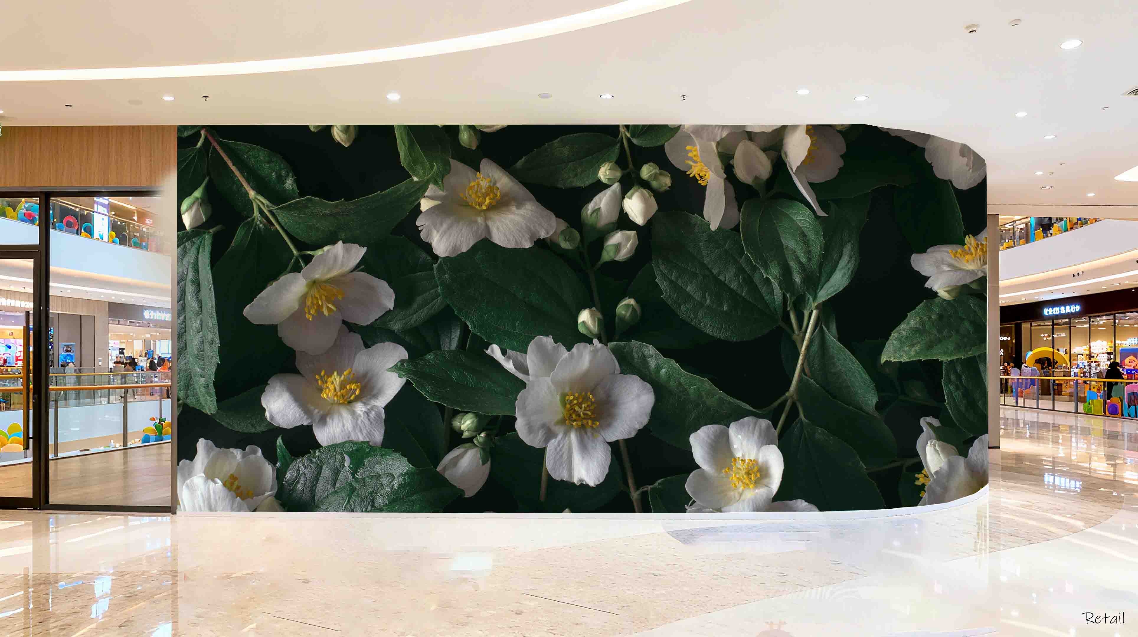 3D Retail Shop Store Market Trade Floral Leaves Wall Mural Wallpaper 3