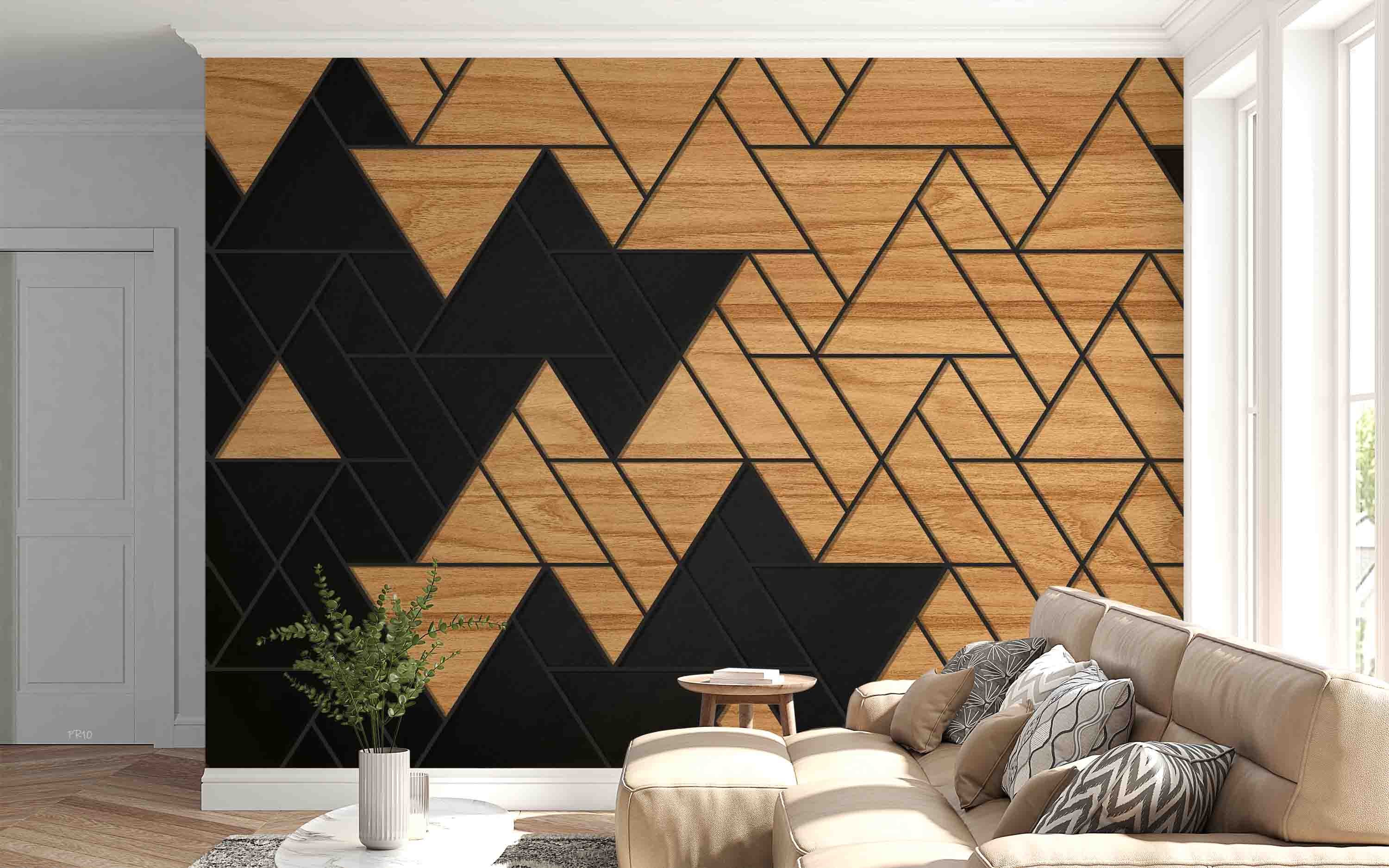 3D Abstract Geometry Triangle Wood Plank Texture Wall Mural Wallpaper GD 4785- Jess Art Decoration