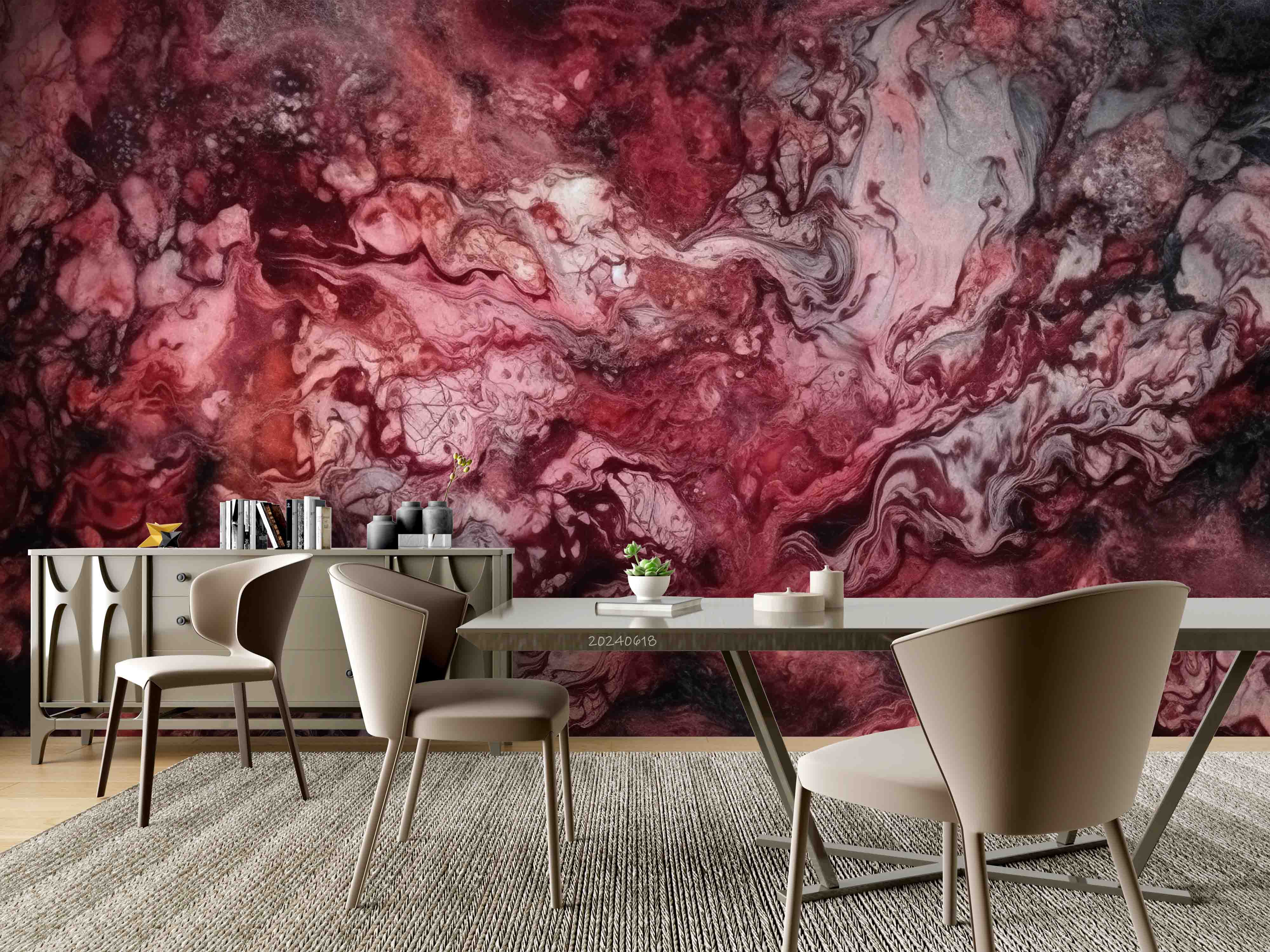3D Abstract Damaskeen Red Wave Wall Mural Wallpaper YXL 611