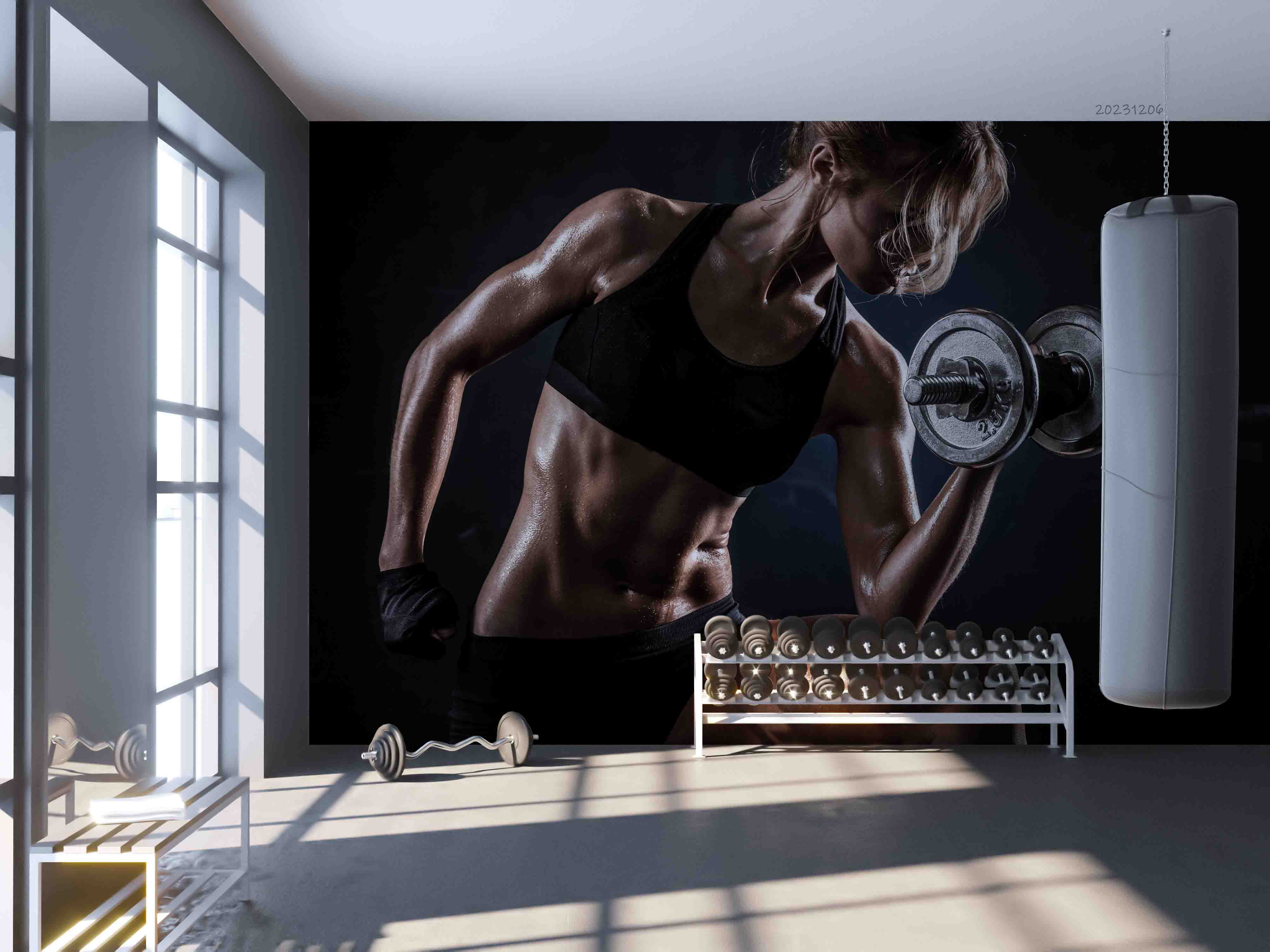 3D Woman Abdominal Muscle Dumbbell Wall Mural Wallpaper YXL 68