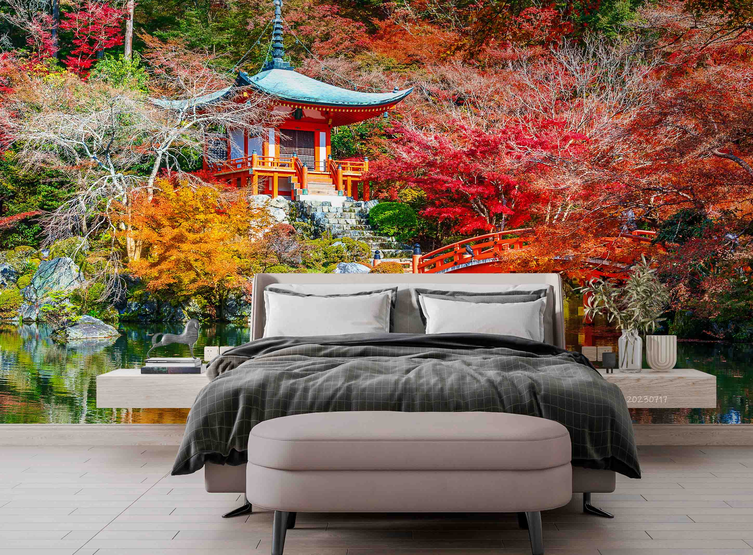 3D Building Lake Trees Autumn Landscape Wall Mural Wallpaper JN 374