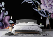 3D Purple Floral Leaves Dark Background Wallpaper Wall Mural Wall Decor Wall Art Wall Sticker Remoable Wallpaper