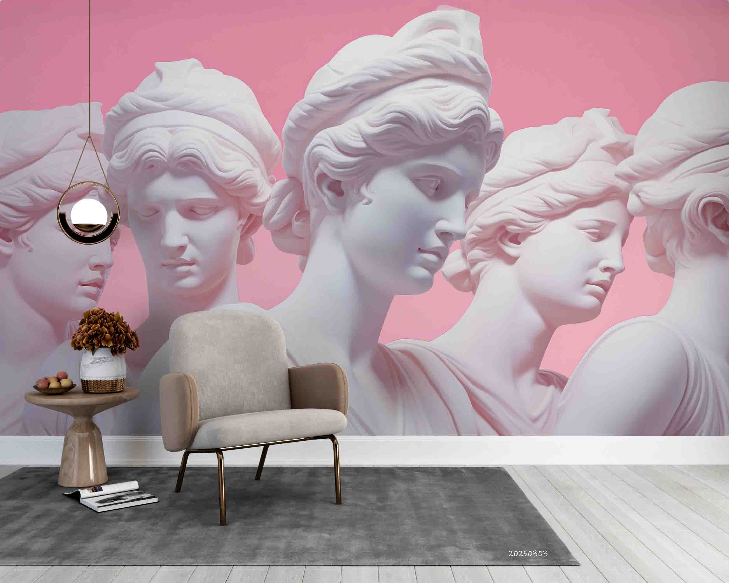 3D Art Sculpture Pink Background Wallpaper Wall Mural Wall Decor Wall Art Wall Sticker Remoable Wallpaper LQH
