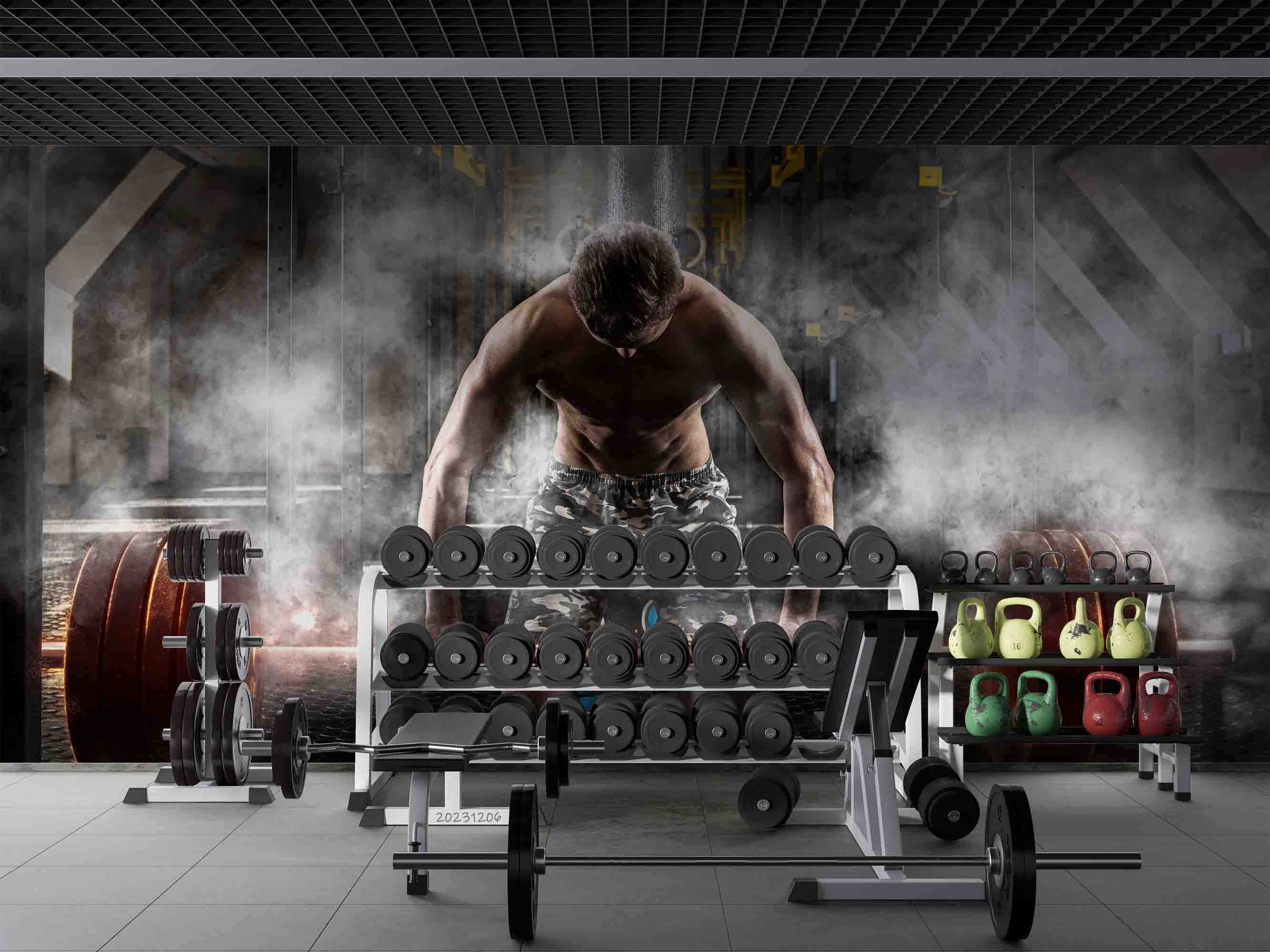 3D Man Weightlifting Abdominal Muscle Gym Wall Mural Wallpaper YXL 106