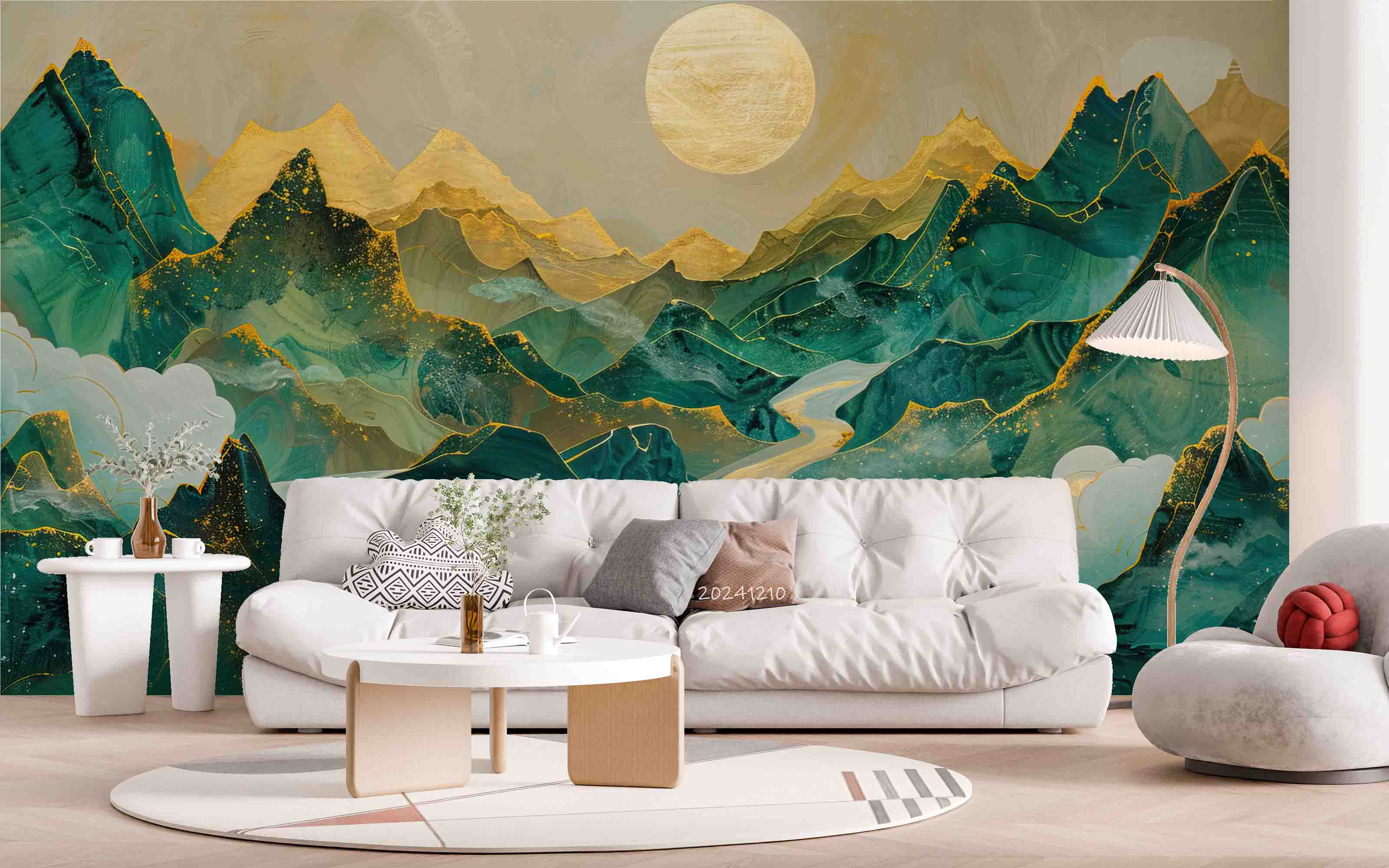 3D Watercolor Green Mountains Landscape Wallpaper Wall Mural Wall Decor Wall Art Wall Sticker Remoable Wallpaper LQH 4