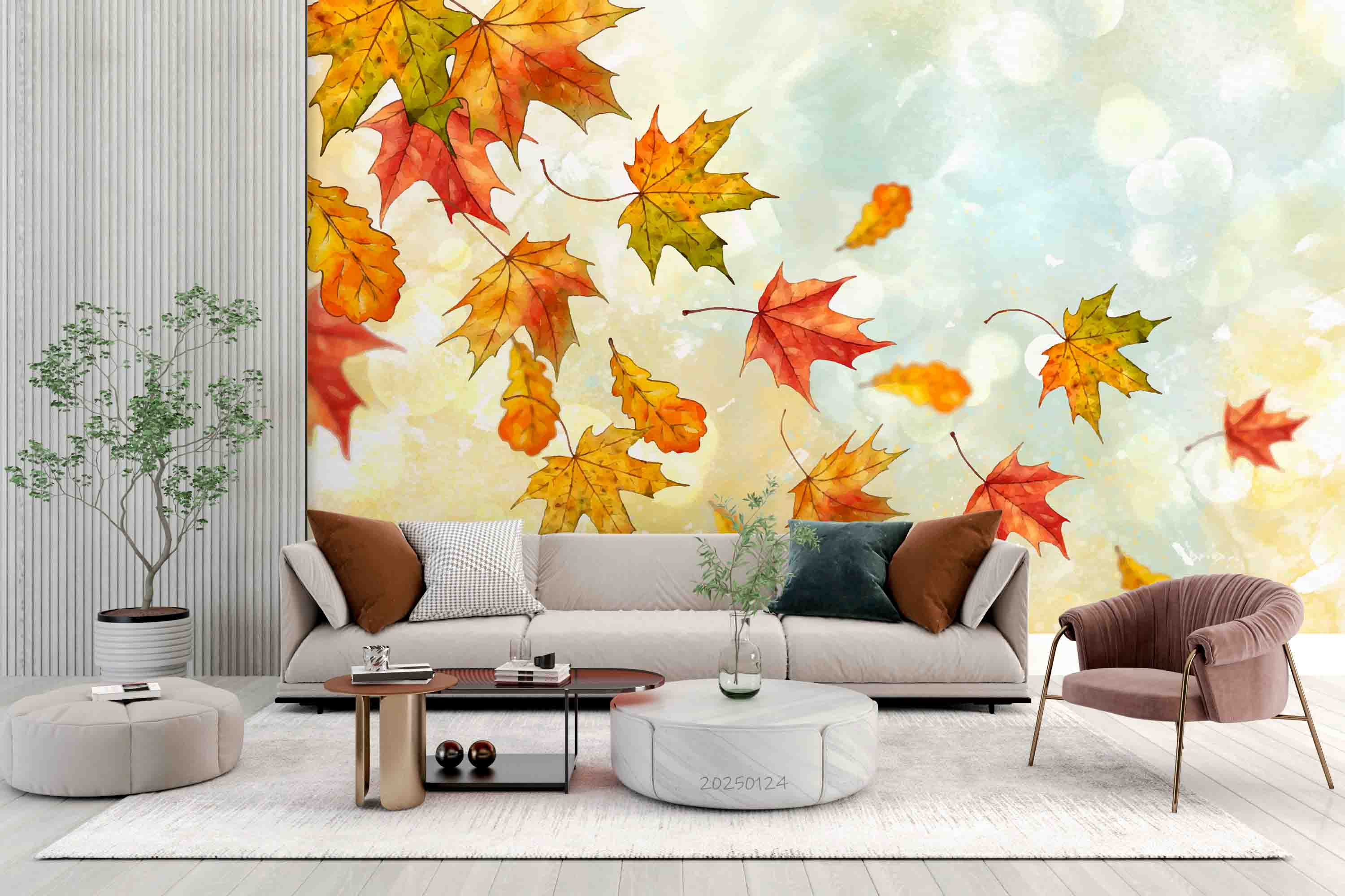 3D Watercolor Autumn Sky Colorful Maple Leaf Wallpaper Wall Mural Wall Decor Wall Art Wall Sticker Remoable Wallpaper LQH 23