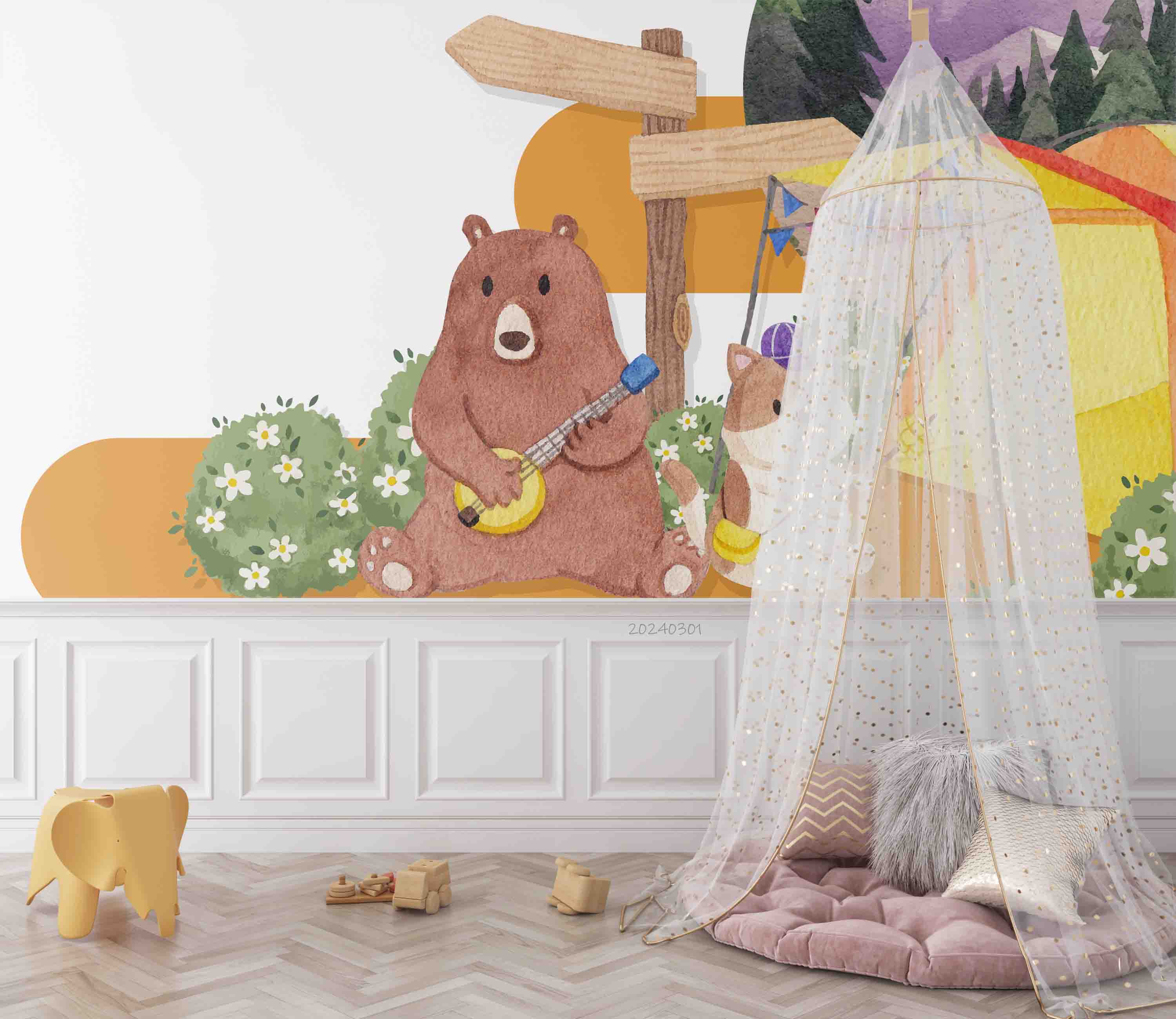 3D Cartoon Animal Bear Signpost Kids Wallpaper Wall Mural Wall Decor Wall Art Wall Sticker Remoable Wallpaper