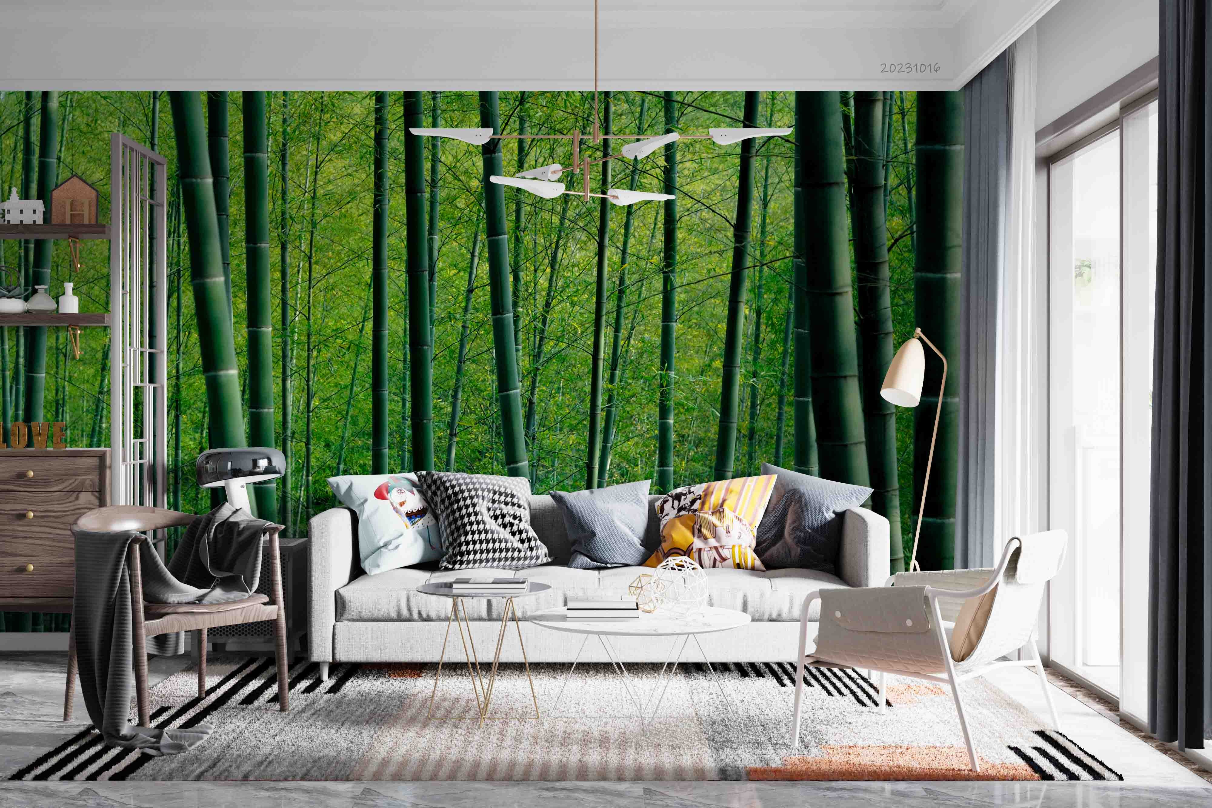 3D Bamboo Pole Leaf Green Wall Mural Wallpaper YXL 2946