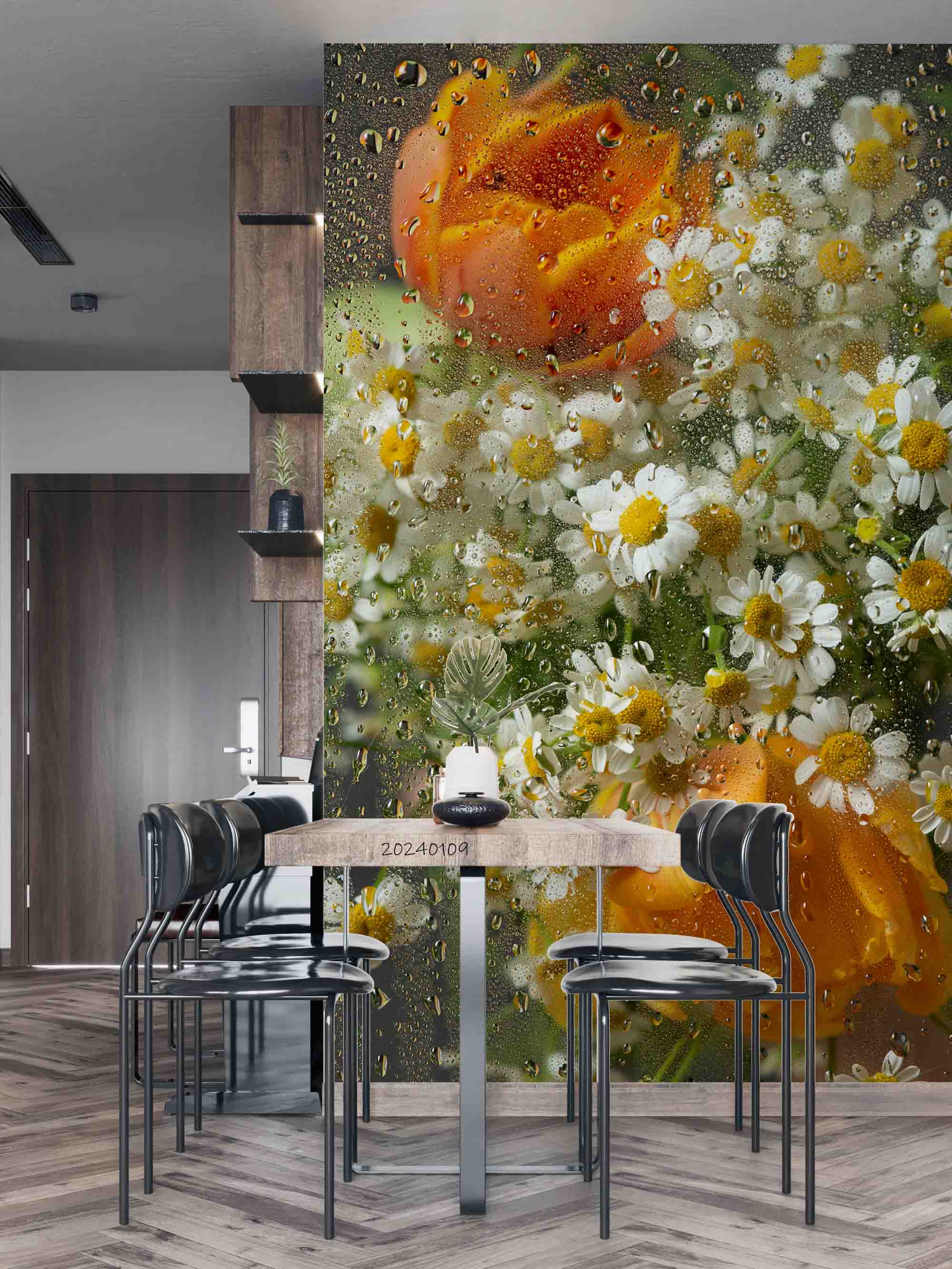 3D Oil Painting Floral Small Daisy Tulip Dew Glass Wall Mural Wallpaper YXL 150