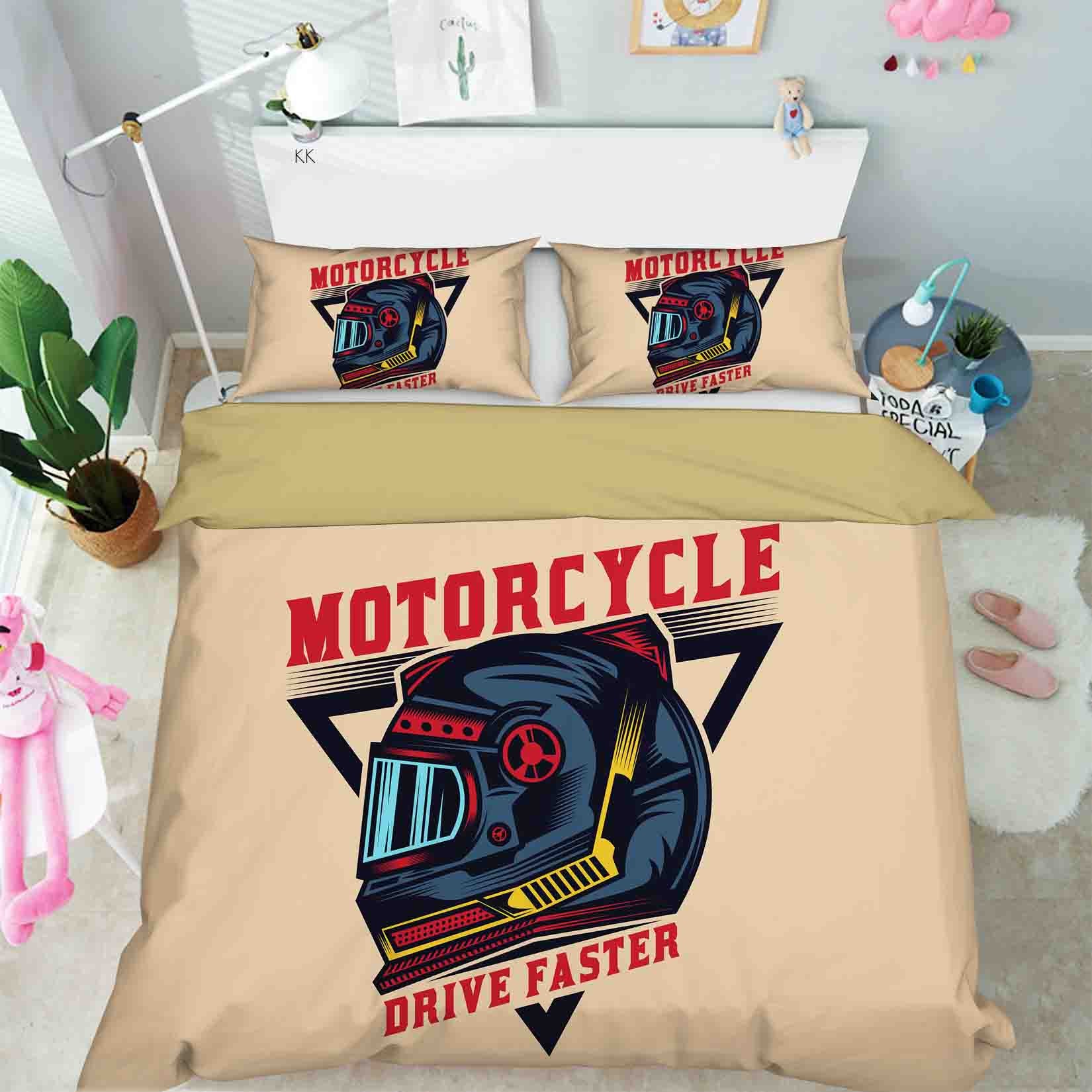 3D Helmet Letter Pink Quilt Cover Set Bedding Set Duvet Cover Pillowcase 462