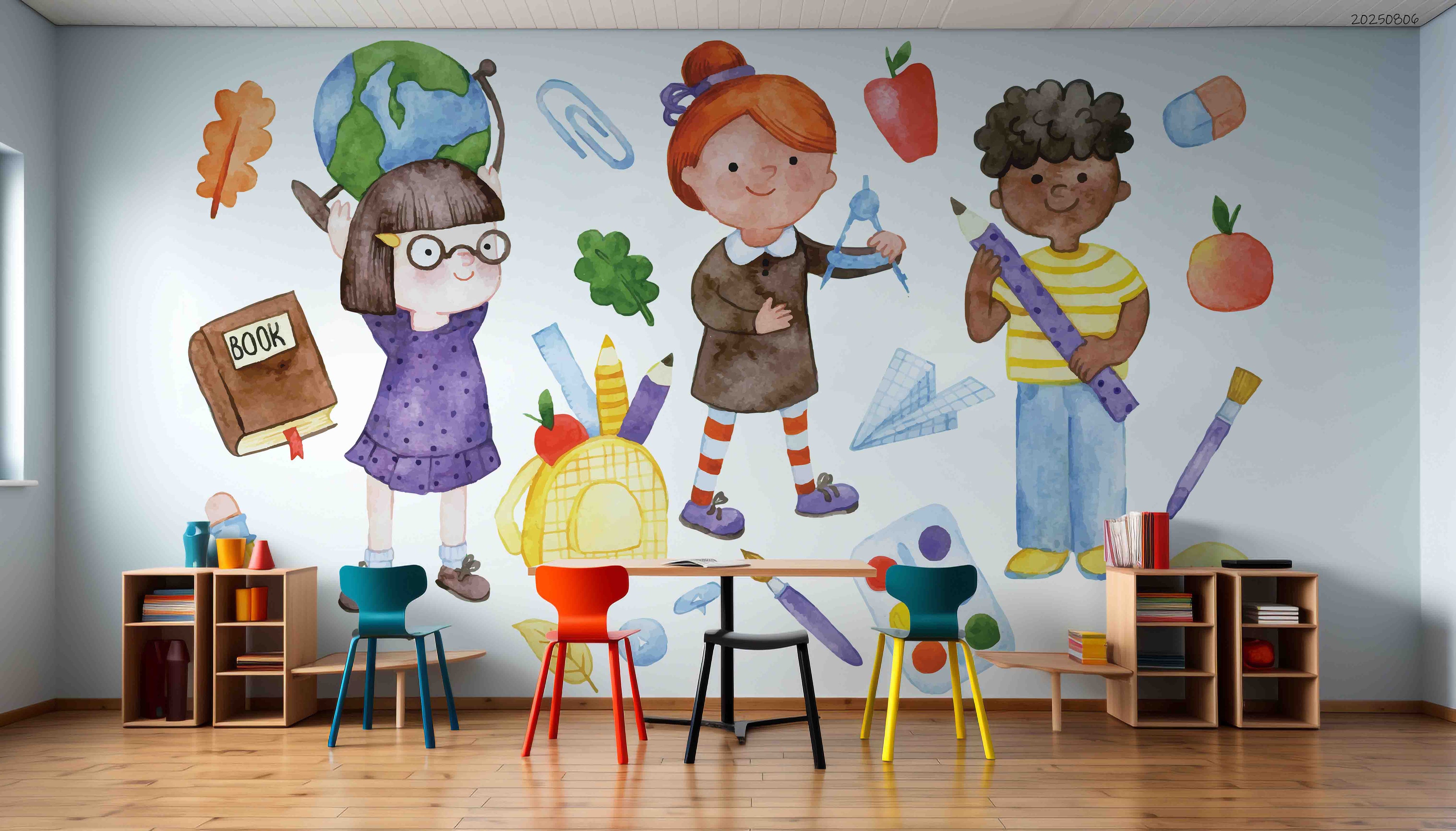 3D Childcare Nursery School Cartoon Child Wall Mural Wallpaper JN