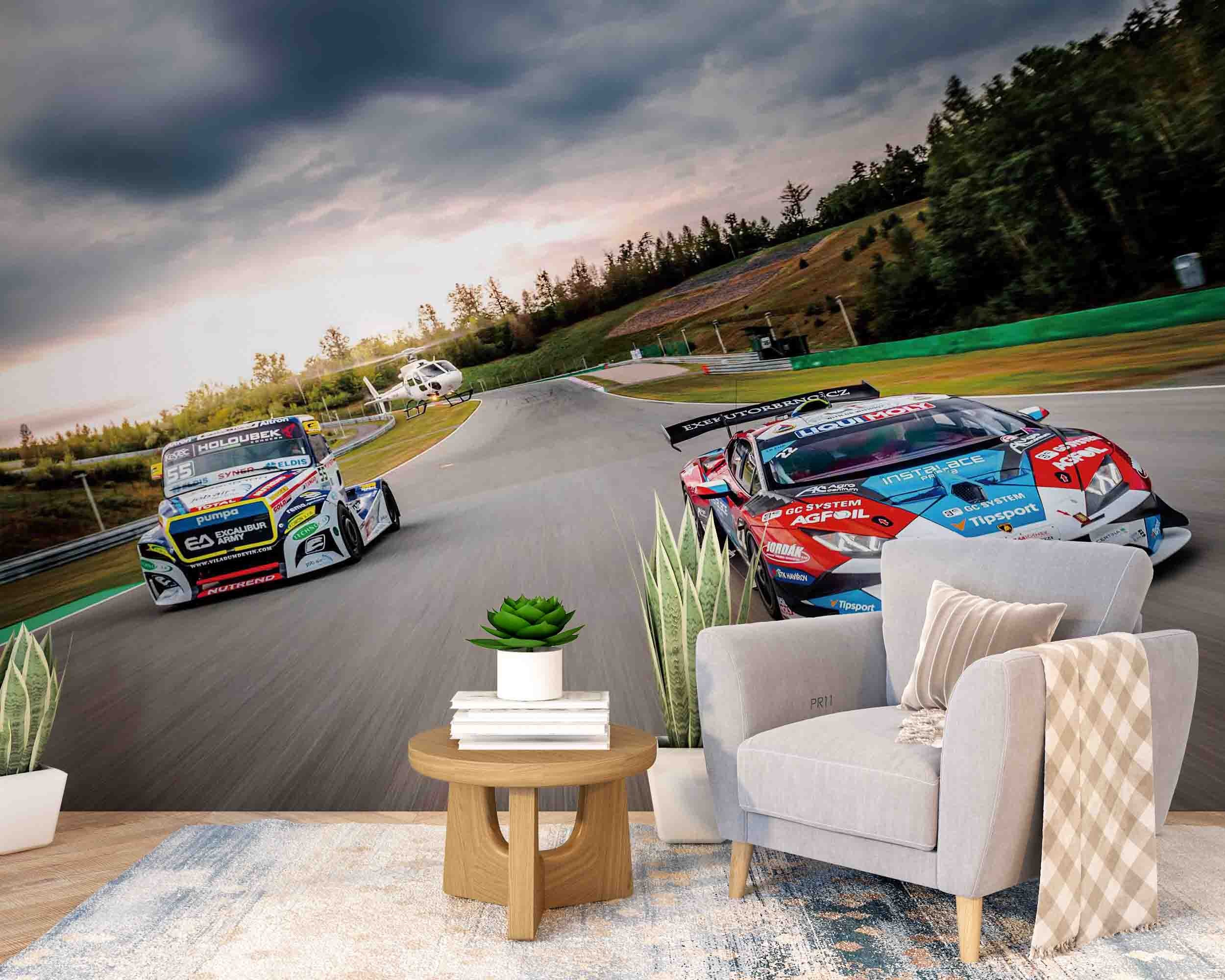 Racing Race Track Helicopter Racing Wallpaper racing & cars wall mural for garage, game room or entertainment space - view 3