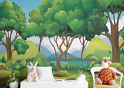 3D Watercolor Summer Park Landscape Green Trees Grass River Wall Mural Wallpaper GD 4486- Jess Art Decoration