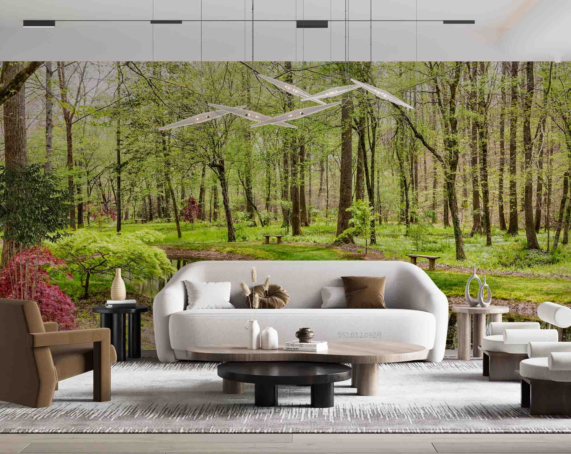 3D Red Maple Spring Forest Lake Wall Mural Wallpaper GD 4370- Jess Art Decoration