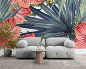 3D Tropical Pink Flowers Palm Leaves Wallpaper Wall Mural Wall Decor Wall Art Wall Sticker Remoable Wallpaper 25