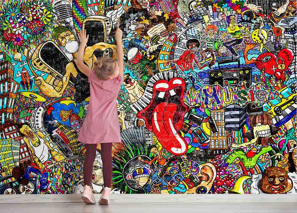 3D Abstract Artistic Graffiti Building People Wall Mural Wallpaper GD 3686- Jess Art Decoration