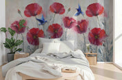 3D Vintage Red Poppy vintage red flower painting wall mural wallpaper for bedroom