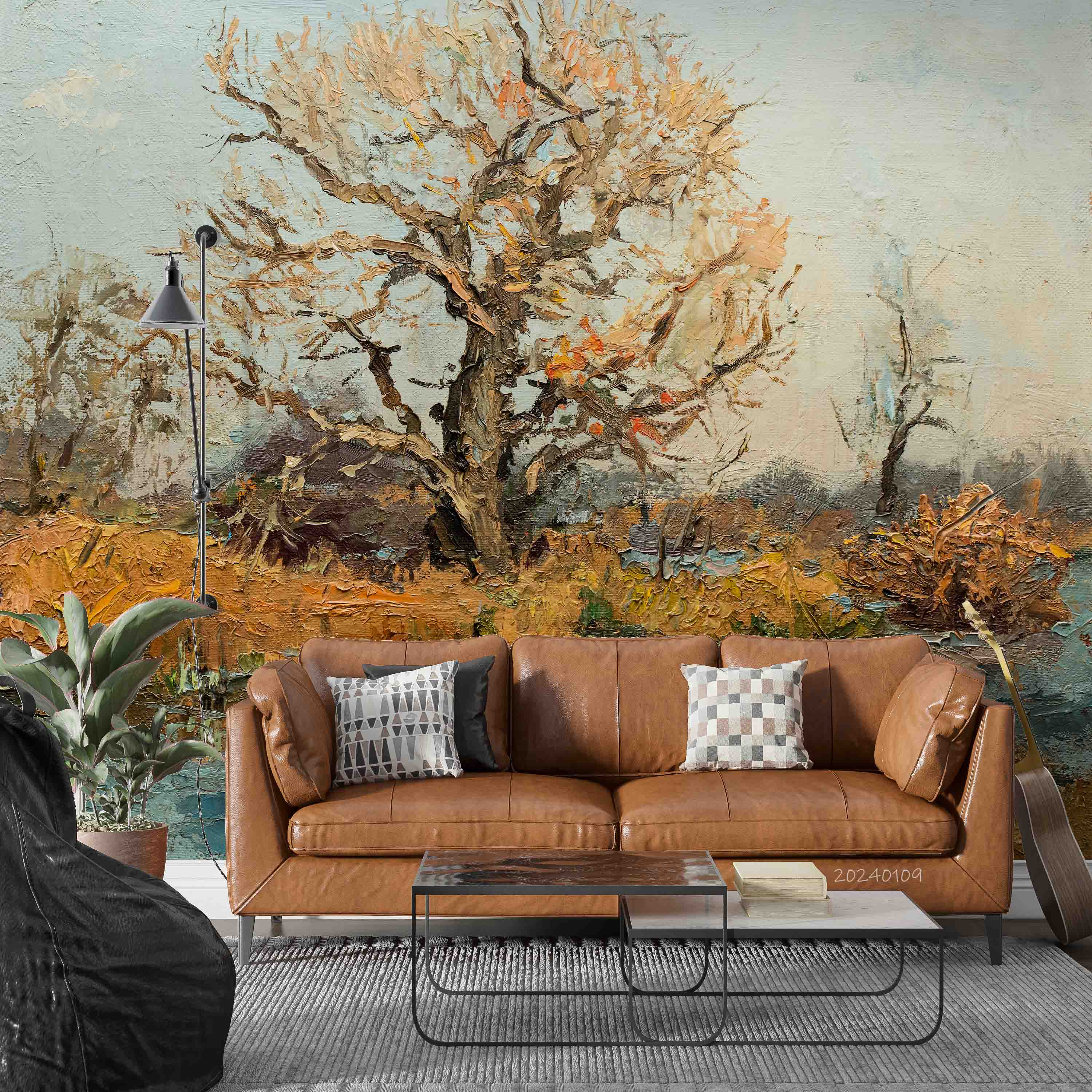 3D Oil Painting Tree Grass Sea Wall Mural Wallpaper YXL 112