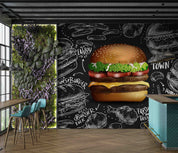 3D Restaurant Snack Bar Diner Fast Food Hamburger Cips Fried Chicken Wall Mural Wallpaper 2