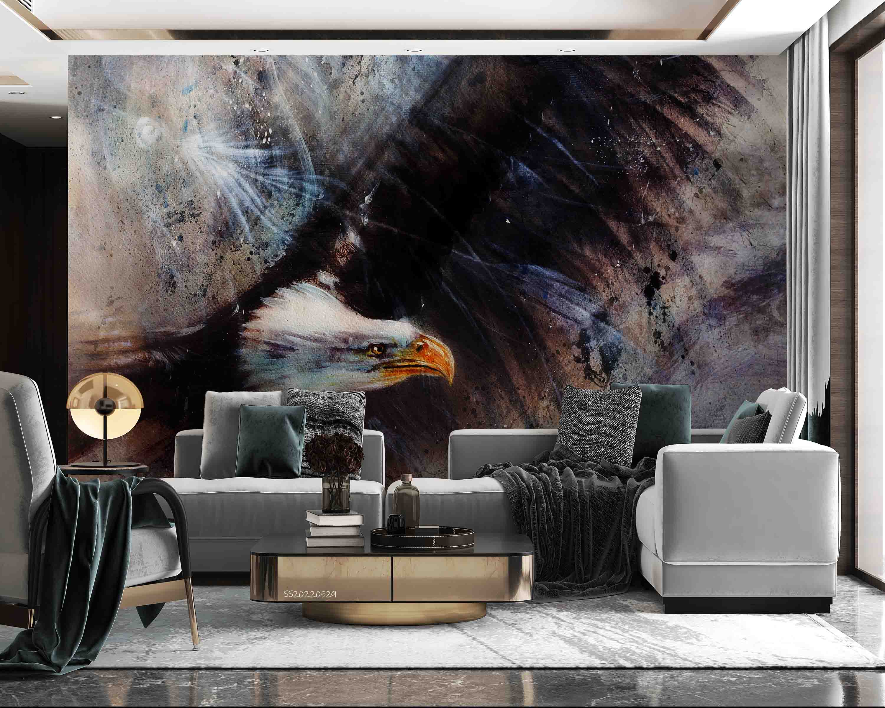 3D Beautiful Airbrush Spirit Eagle Black Wings Flying Wall Mural Wallpaper GD 4348- Jess Art Decoration