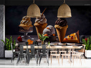 3D Ice Cream Black Cup Spoon Wall Mural Wallpaper YXL 2293
