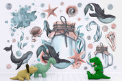 3D Animal Whale Sea Drift Bottle Starfish Coral Wall Mural Wallpaper YXL 13