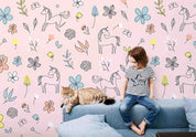 3D Painting Unicorn Floral Leaf Butterfly Wall Mural Wallpaper GD 3693- Jess Art Decoration