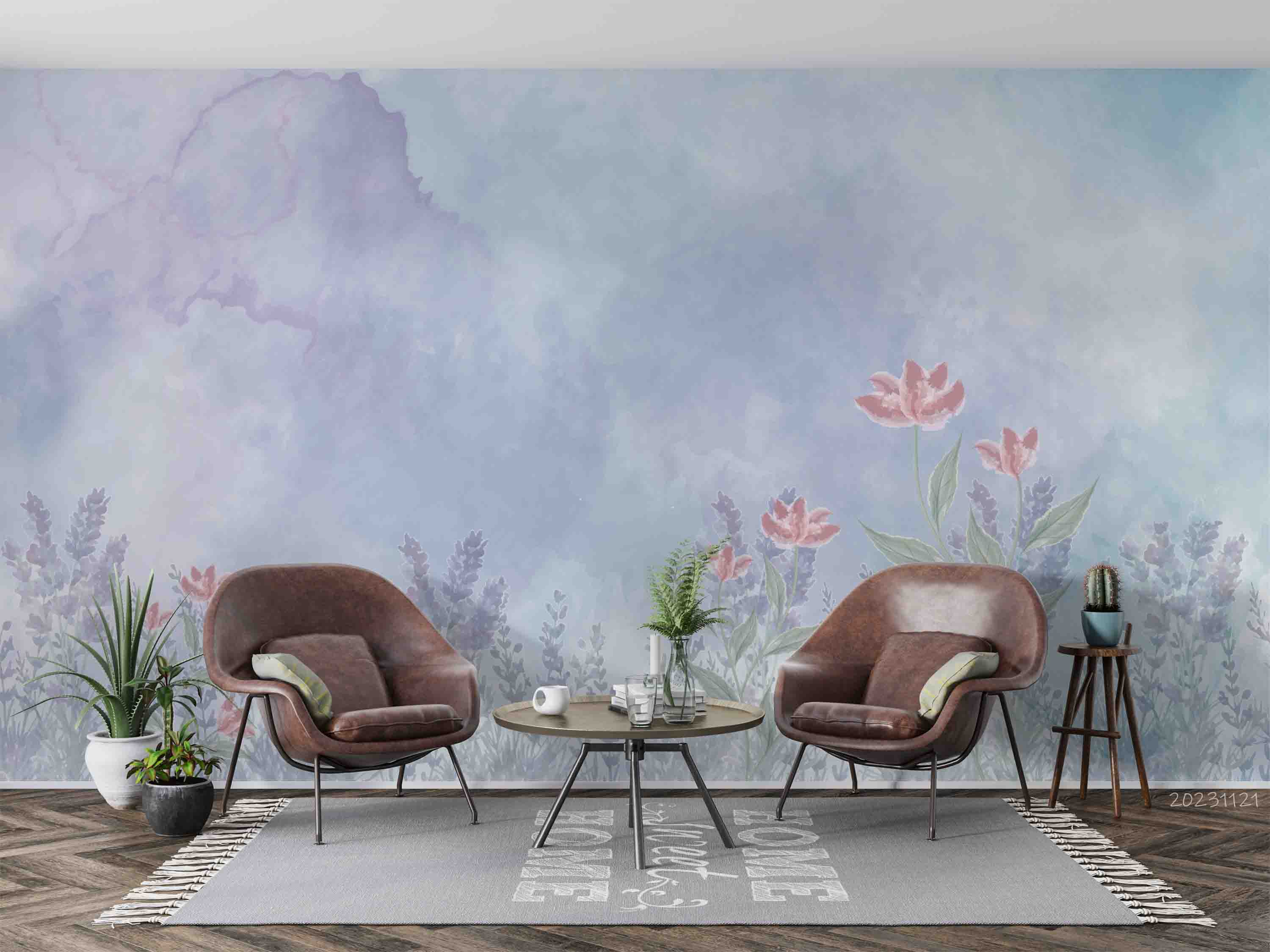 3D Floral Leaf Bluesky Wall Mural Wallpaper YXL 3182