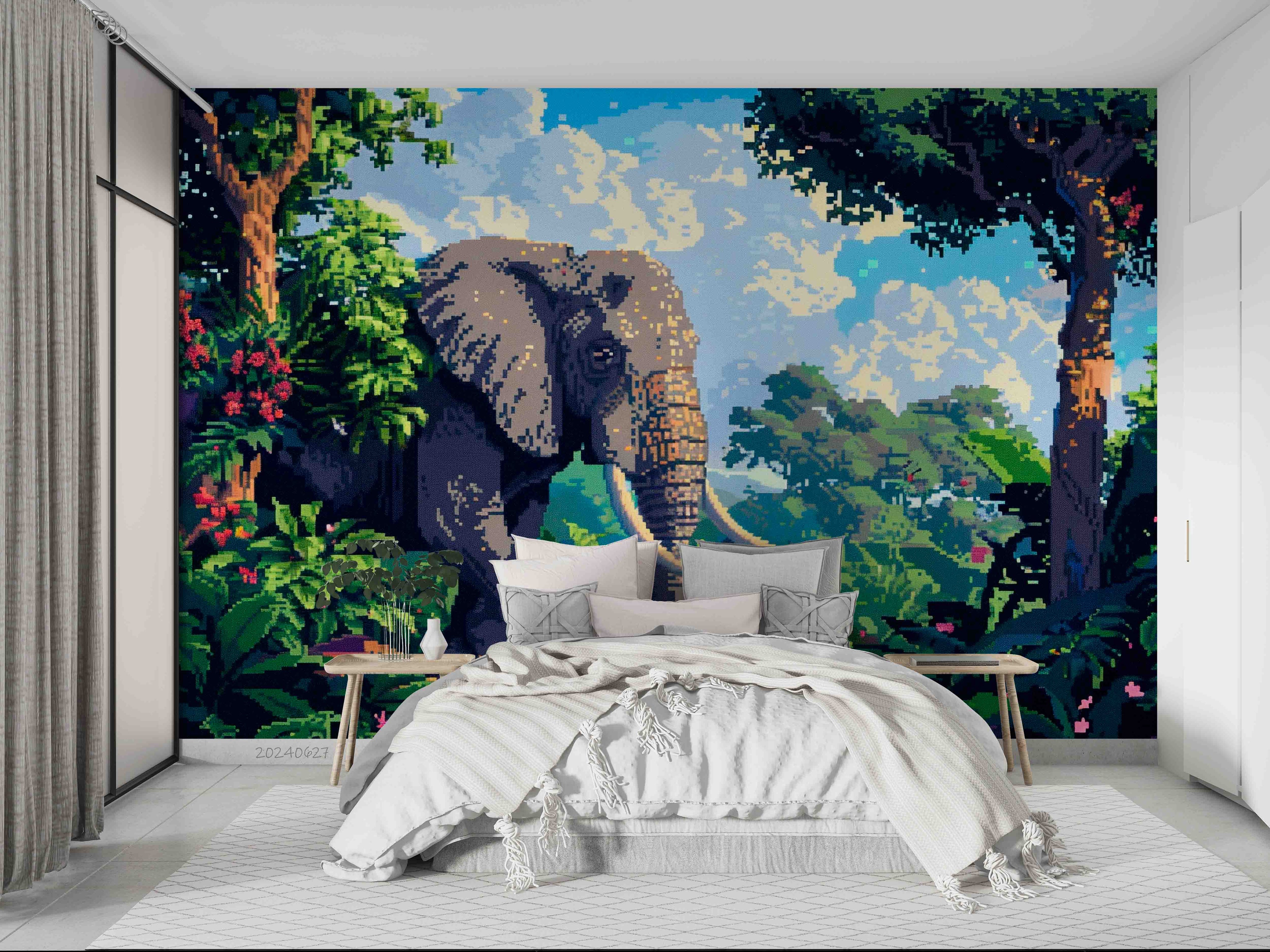 3D Tree Stone Floral Elephant Wall Mural Wallpaper YXL 720