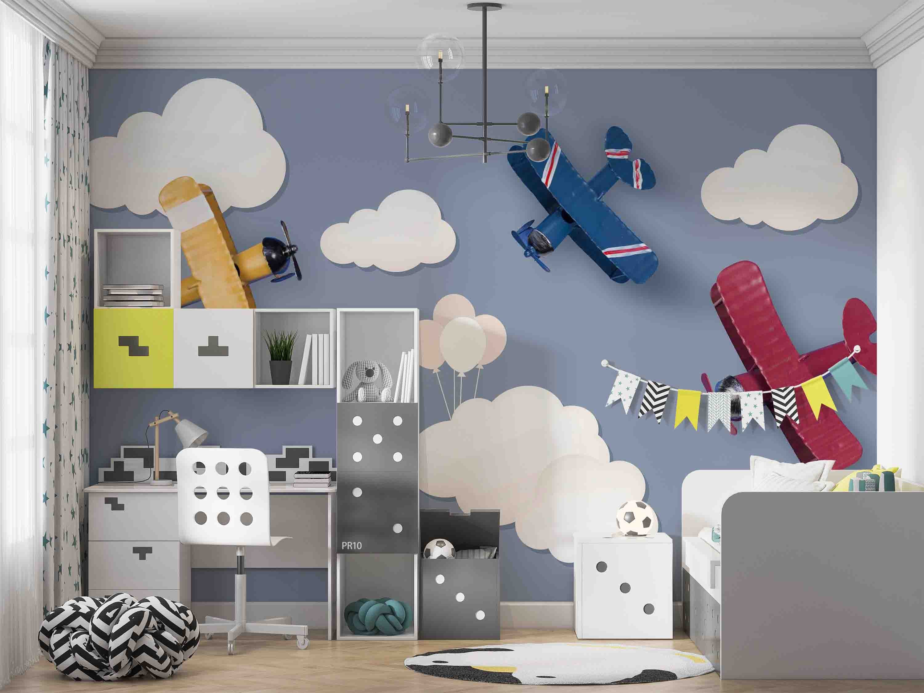 3D Paper Airplane Clouds paper airplane cloud mural wall mural wallpaper for nursery - view 4