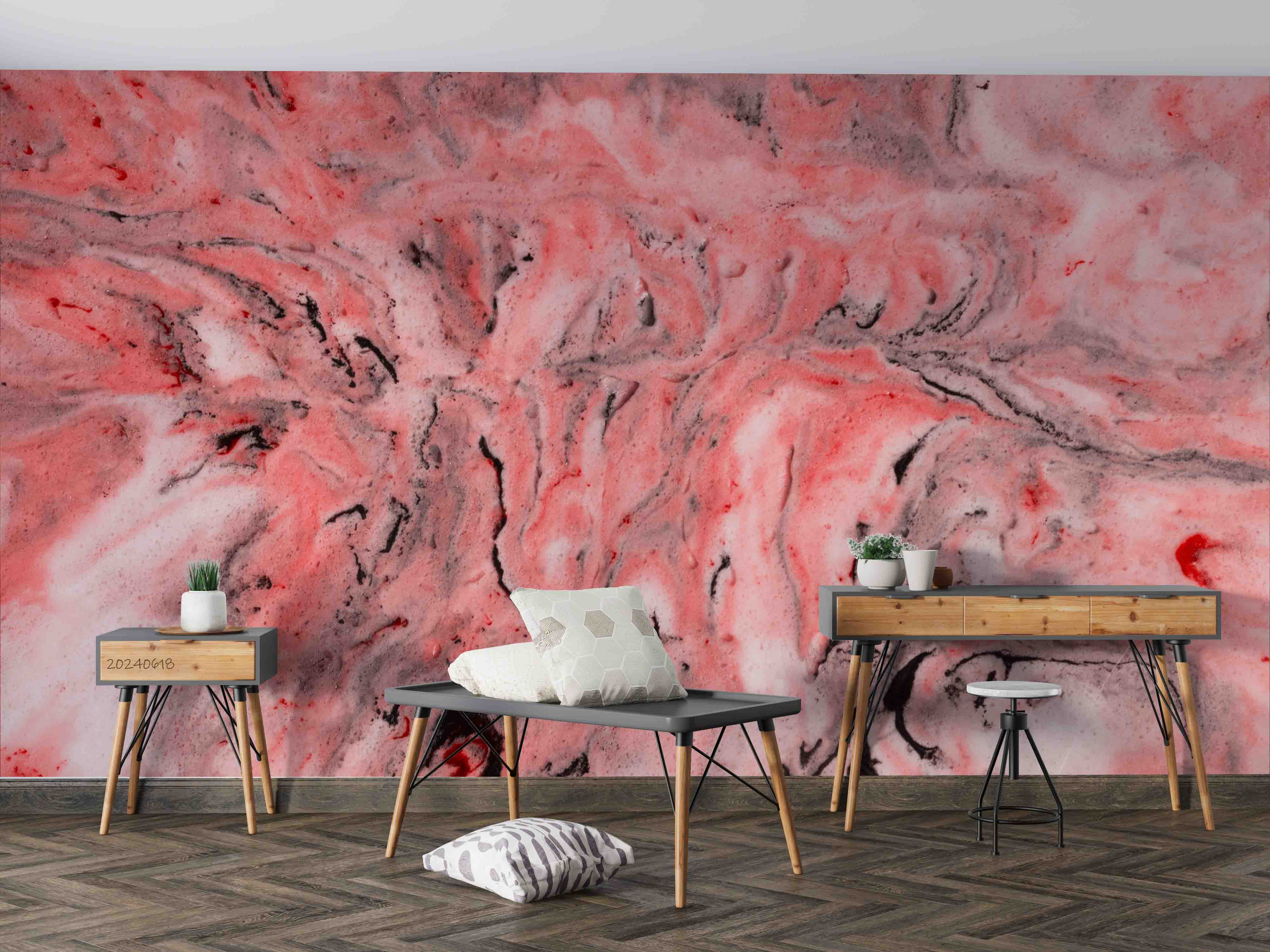 3D Abstract Damaskeen Wave Pink Wall Mural Wallpaper YXL 592