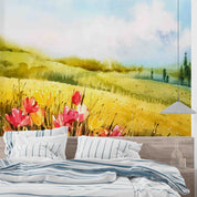 3D Oil Painting Mountain Grassland Floral Cloud Sky Wall Mural Wallpaper YXL 148