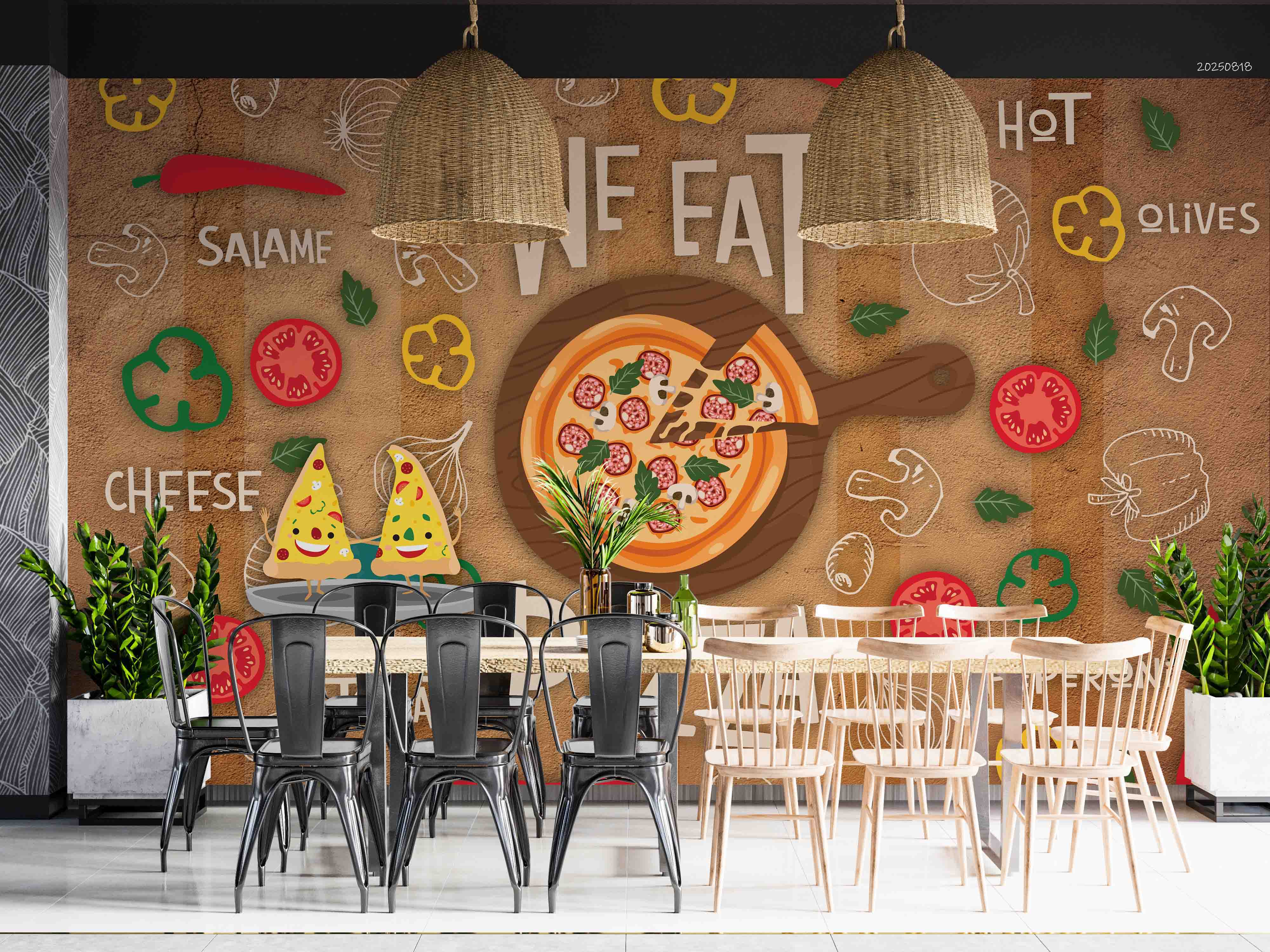 3D Restaurant Snack Bar Diner Fast Food Pizza Wall Mural Wallpaper 17