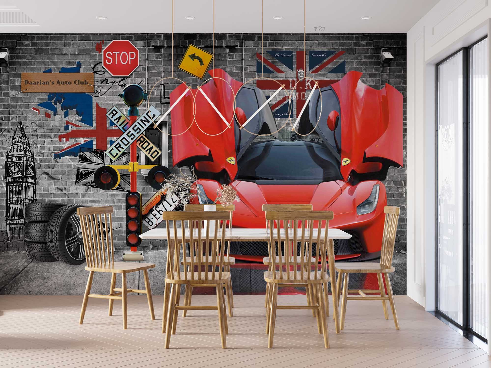 3D Red Ferrari Traffic Sign Wall Mural Wallpaper GD 3787- Jess Art Decoration